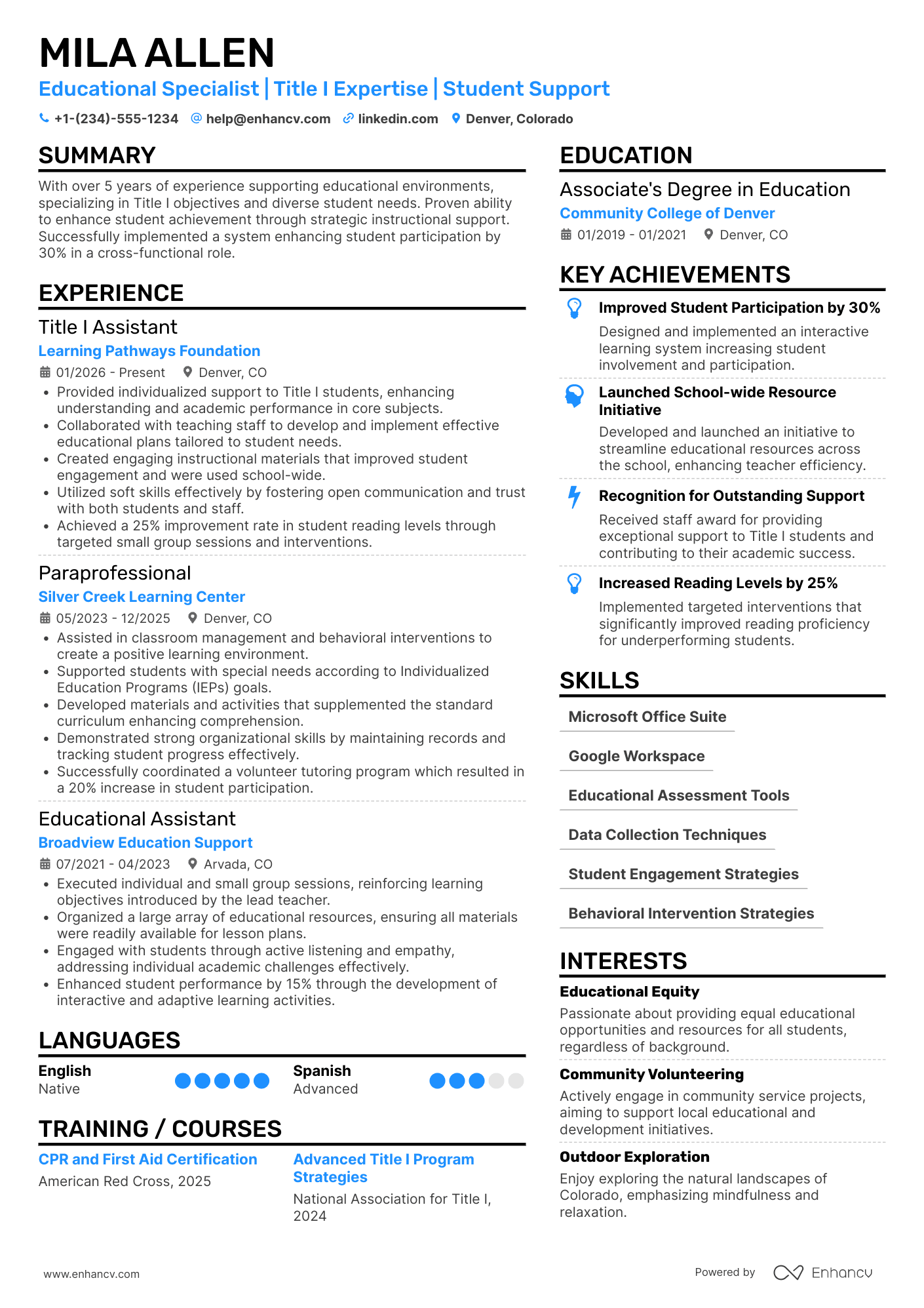A resume example of a Title I Paraprofessional