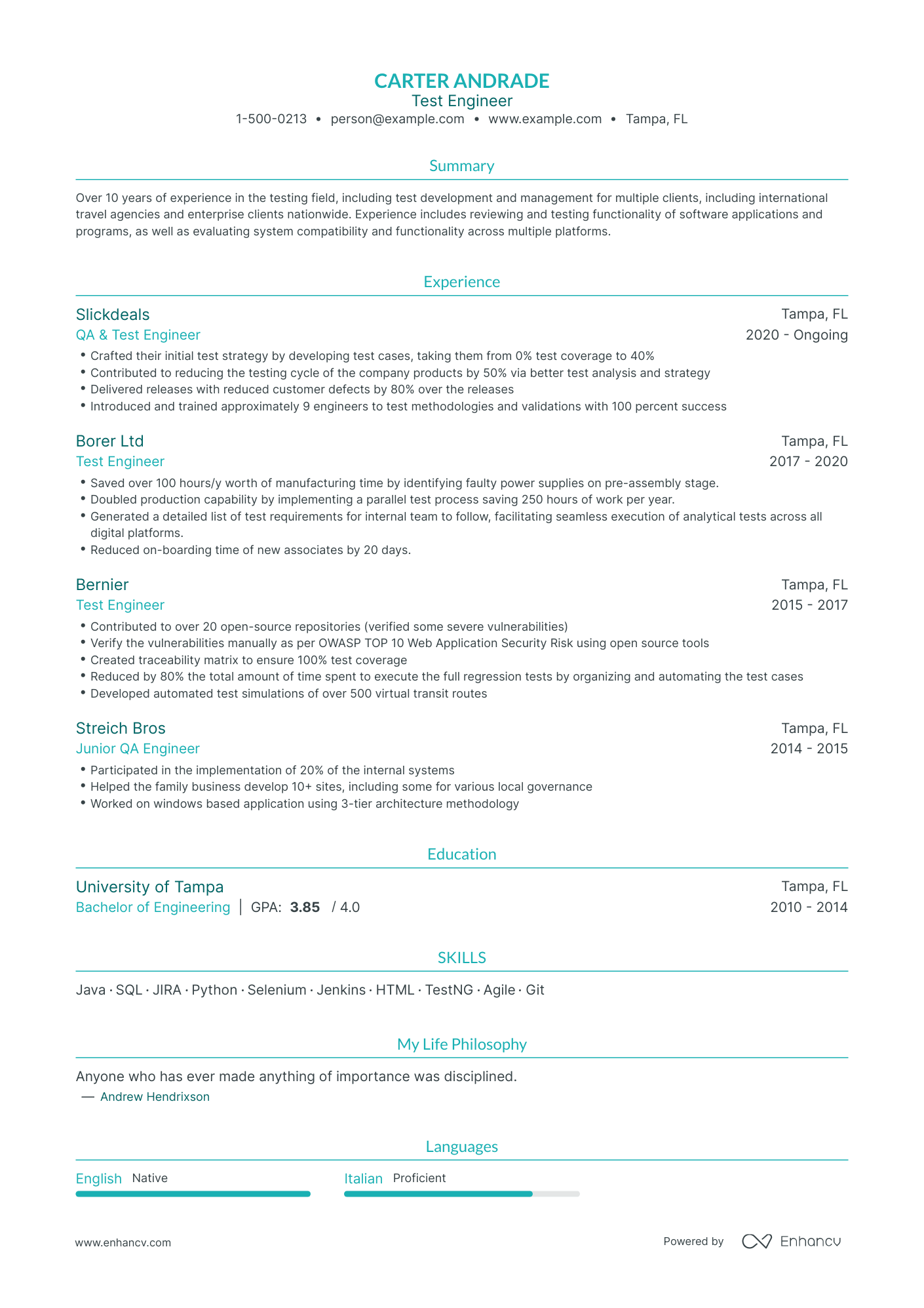 Traditional Test Engineer Resume Template
