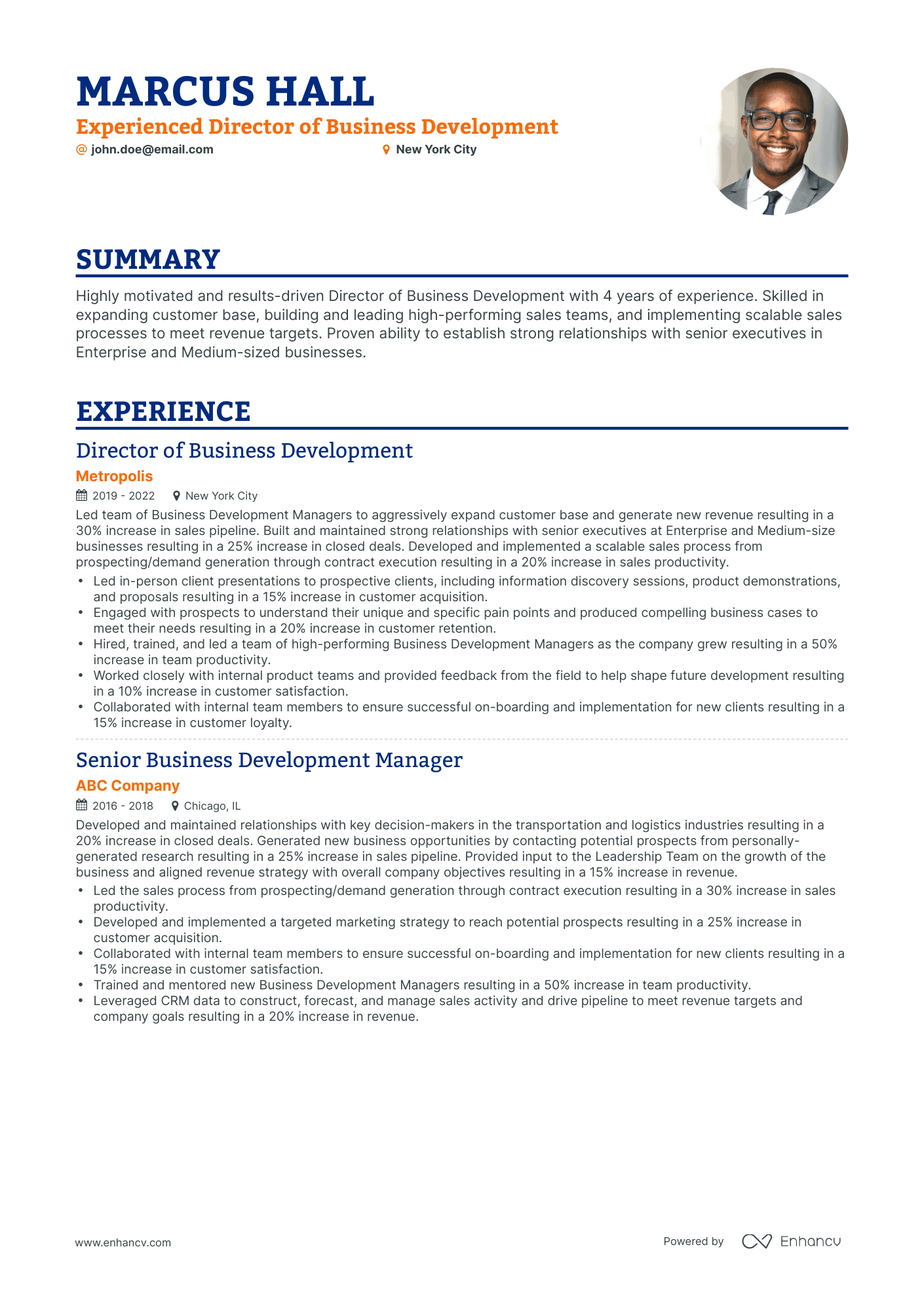 Classic Director of Business Development Resume Template