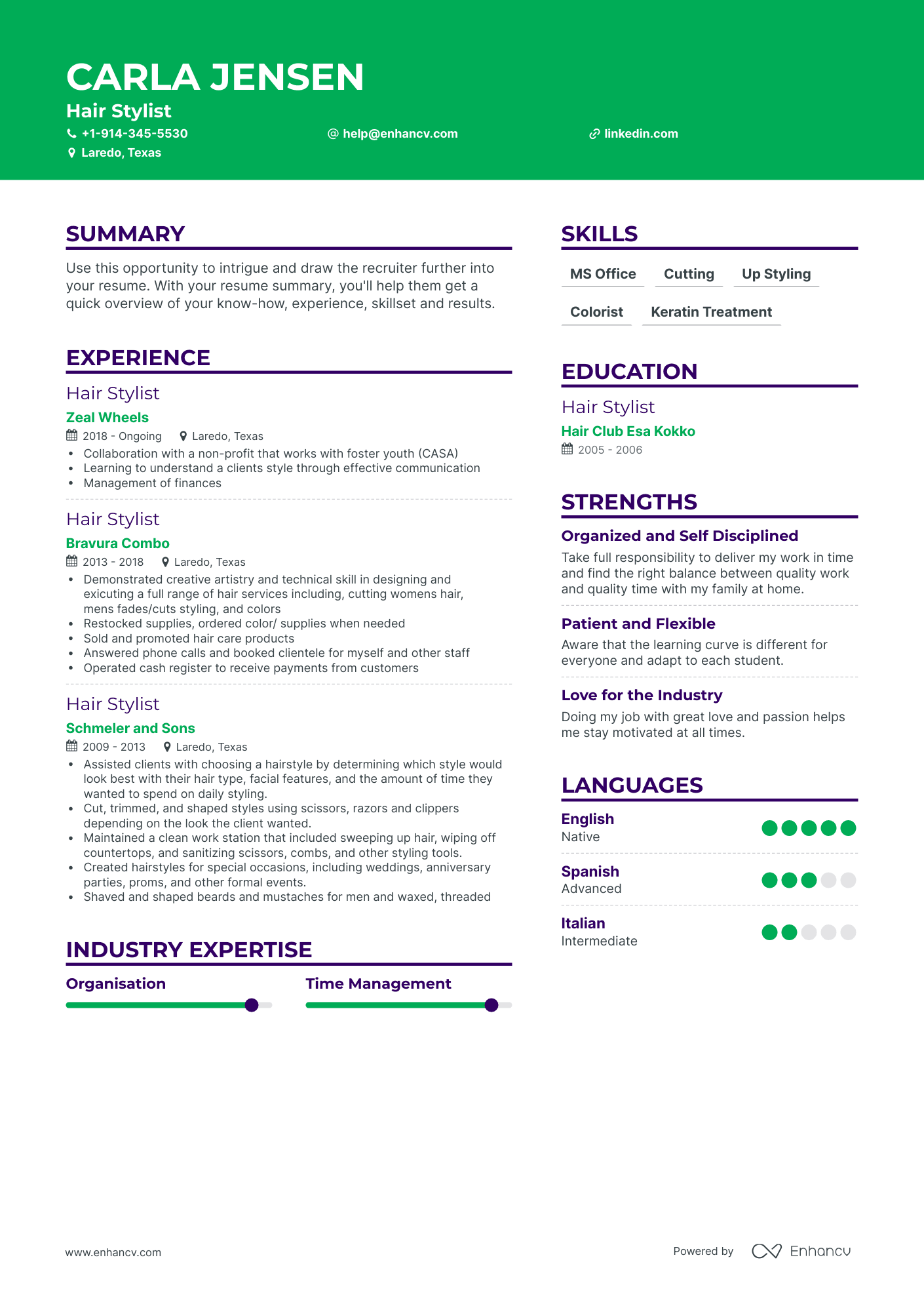 Hair Stylist Resume Examples & Guide for 2023 (Layout, Skills, Keywords ...