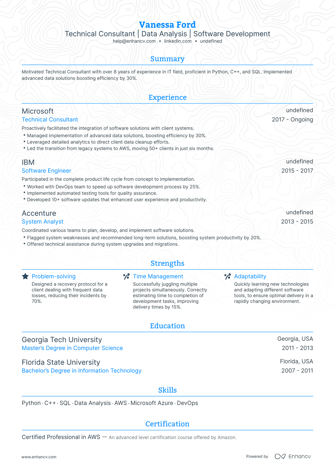 undefined Technical Consultant Resume Template