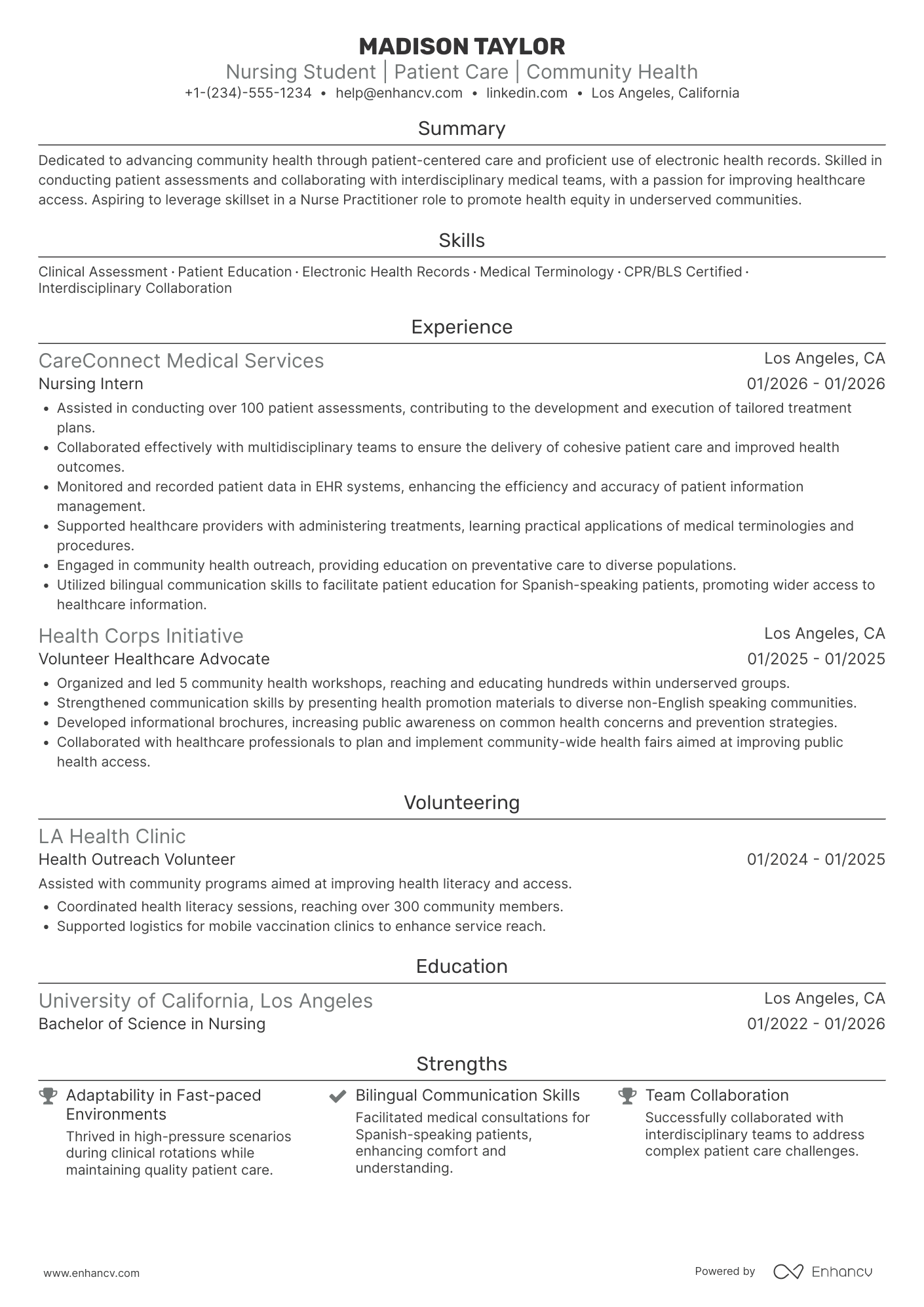 A resume example of a Nurse Practitioner Student