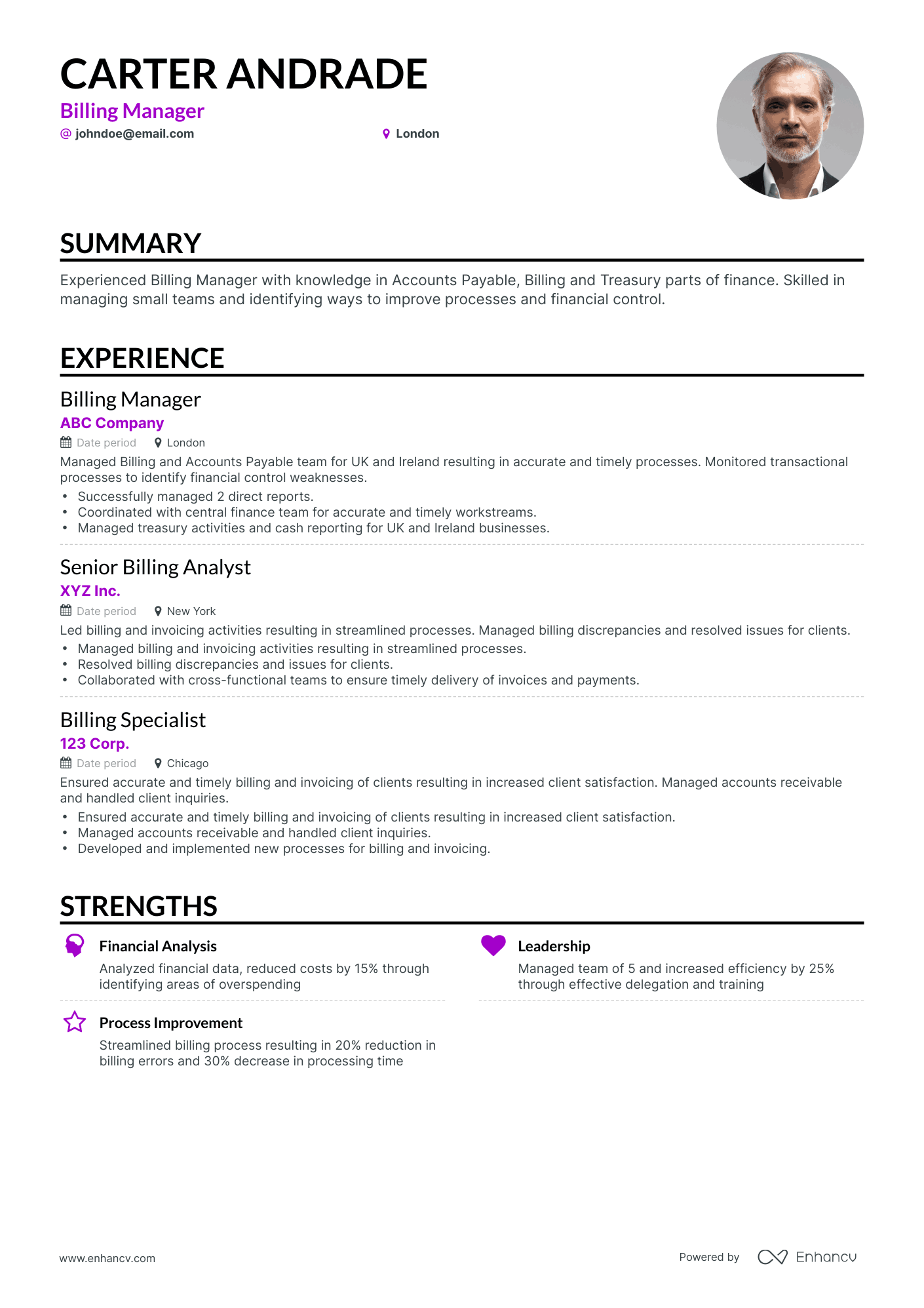 Classic Billing Manager Resume Template