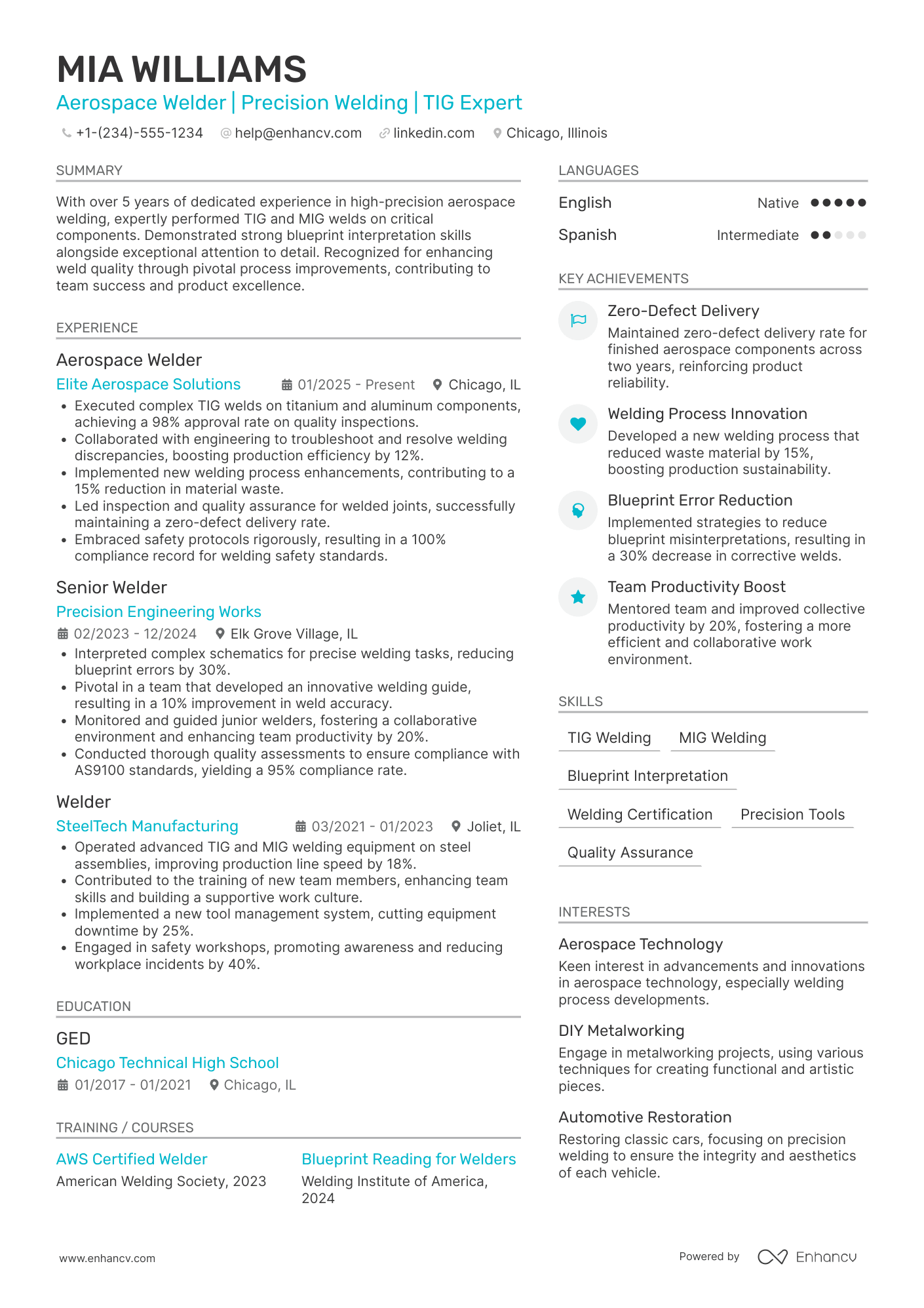 A resume example of a Aerospace Welder