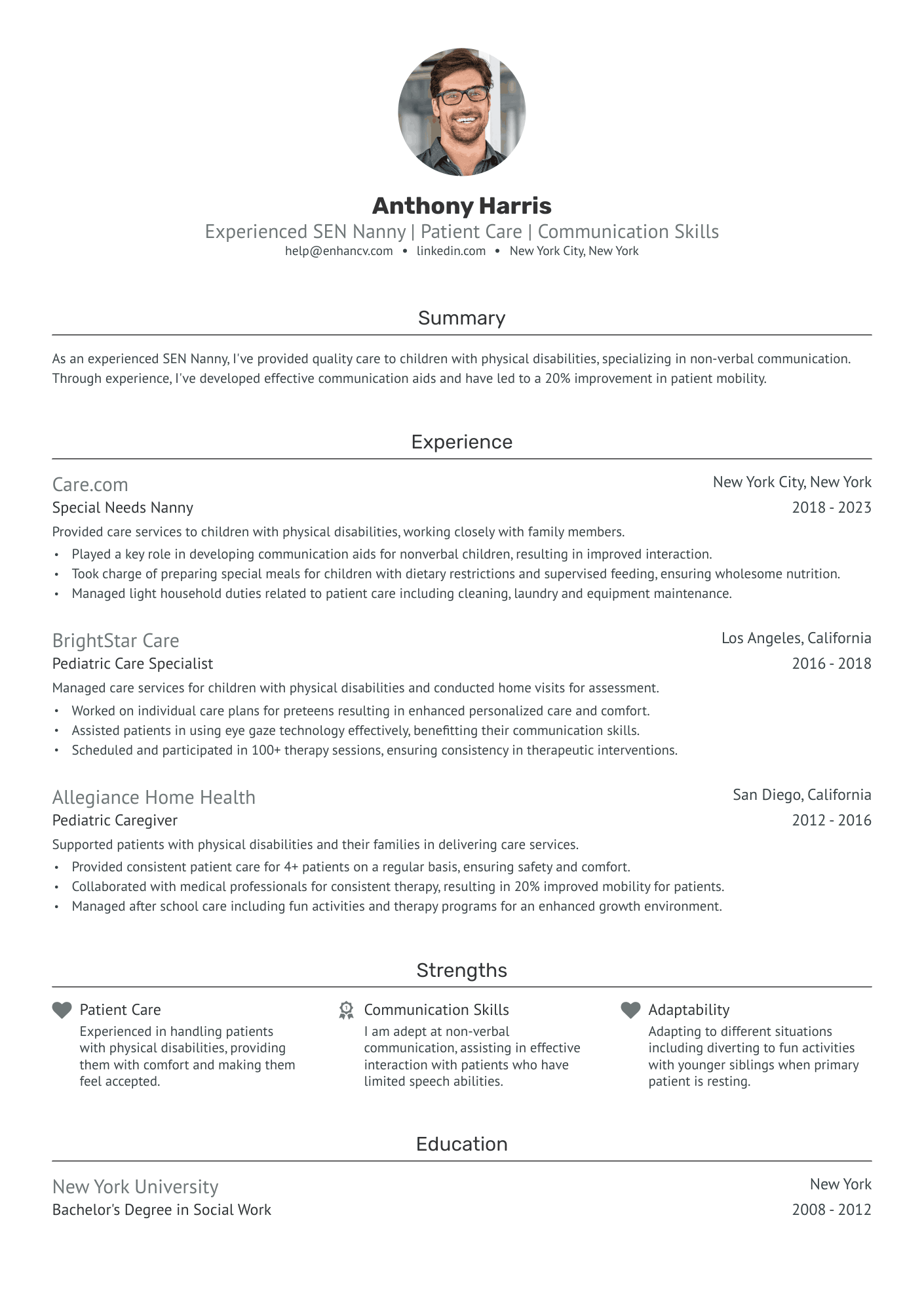 resume template for nanny position