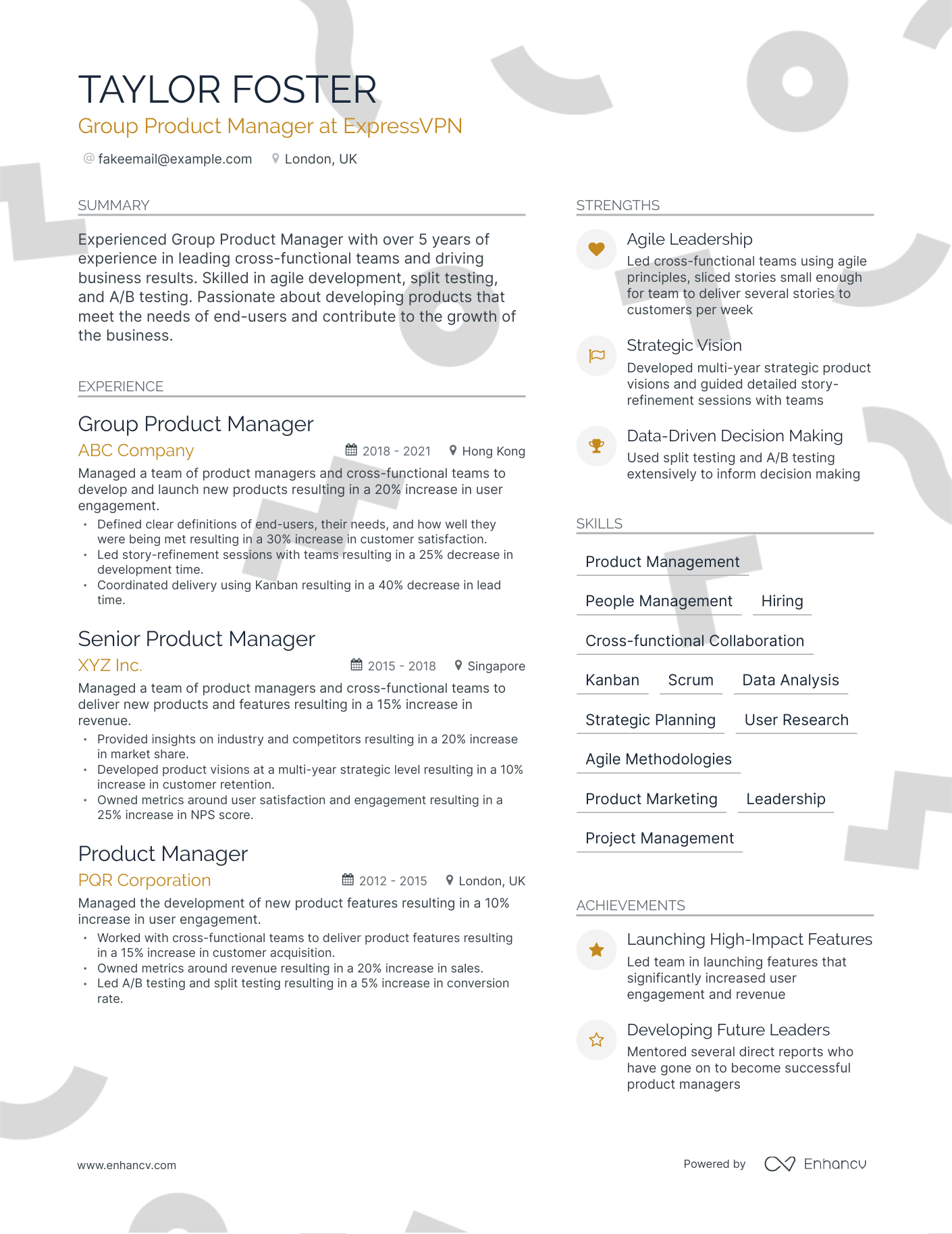 Modern Group Product Manager Resume Template