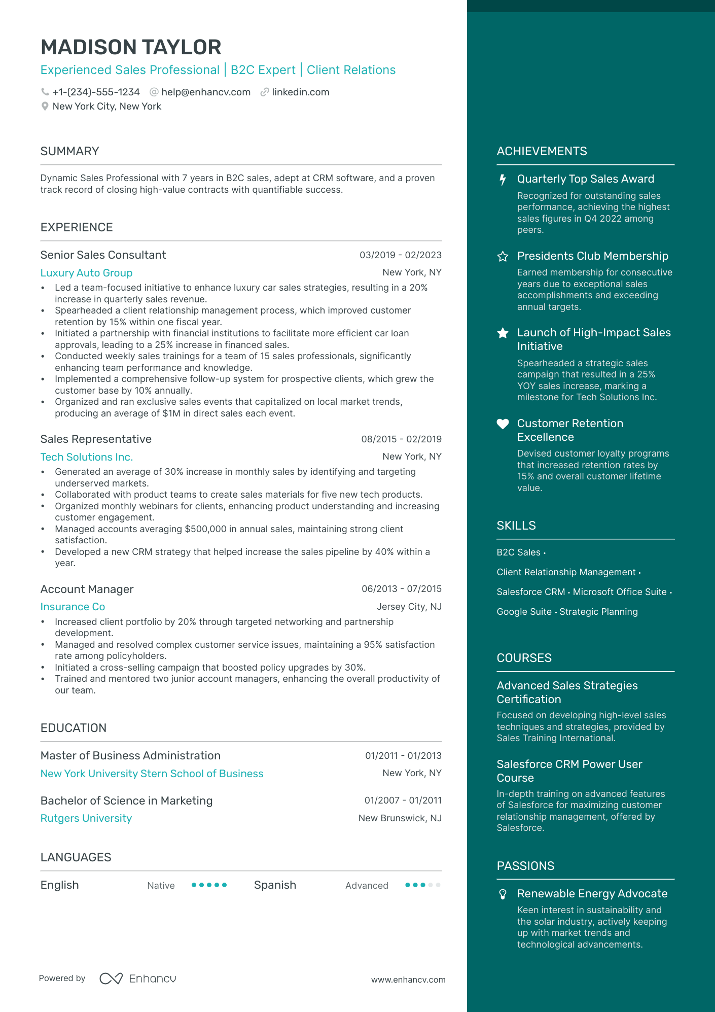 sales summary for resume examples