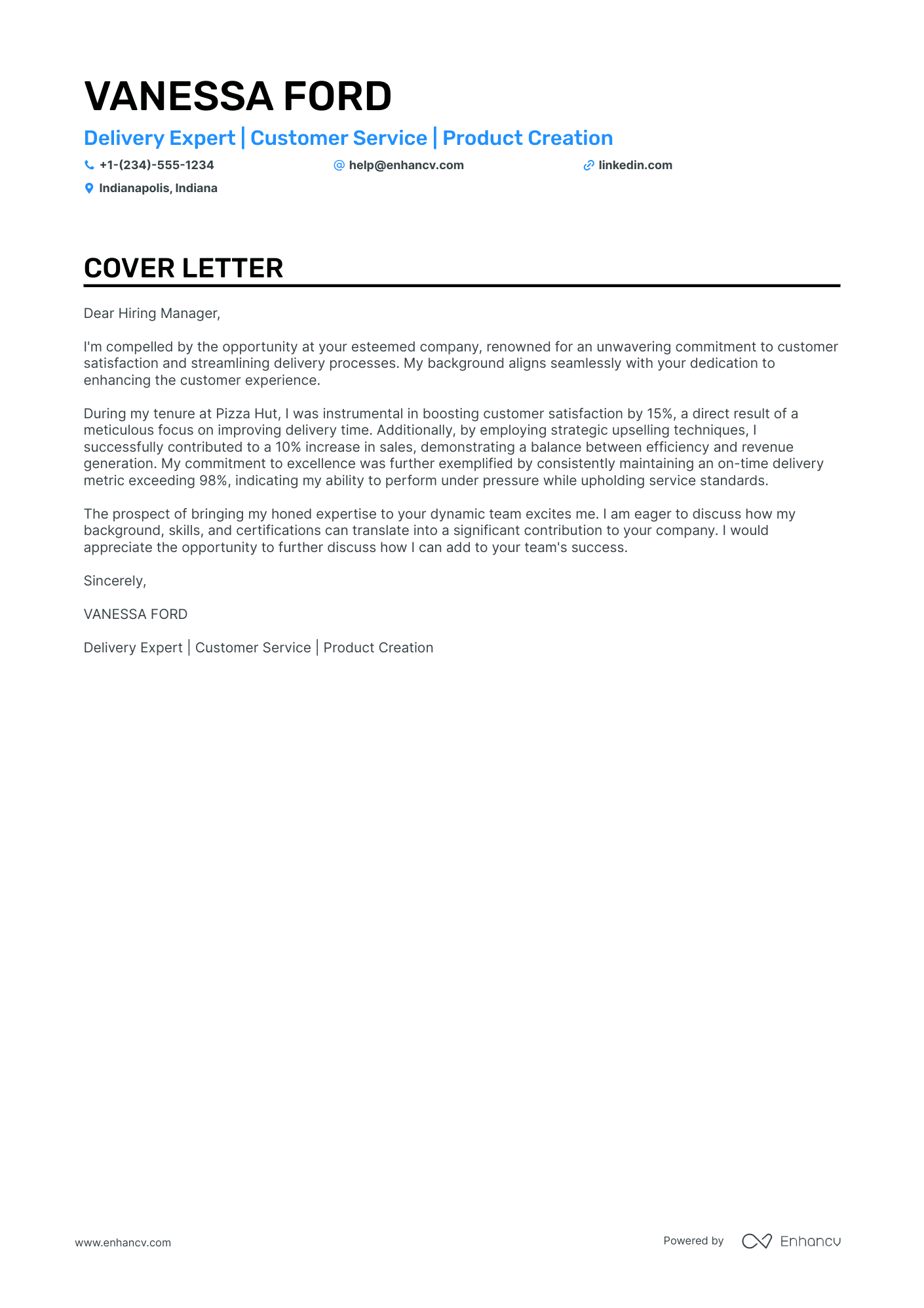 cover letter for food delivery driver
