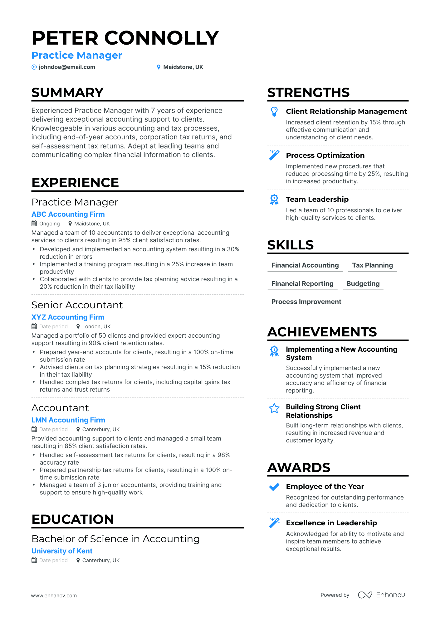 Simple Practice Manager Resume Template