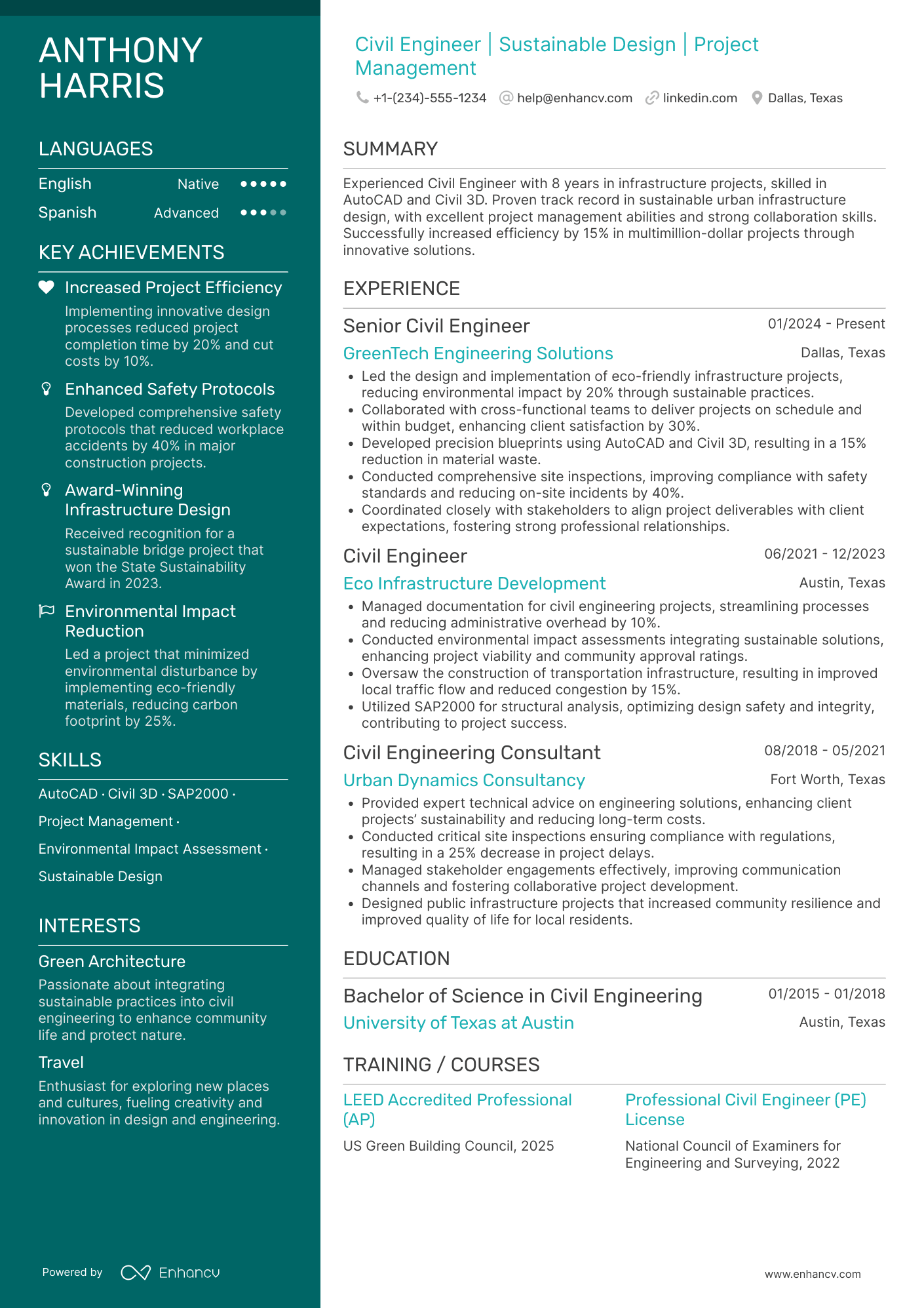 A resume example of a Civil Engineer