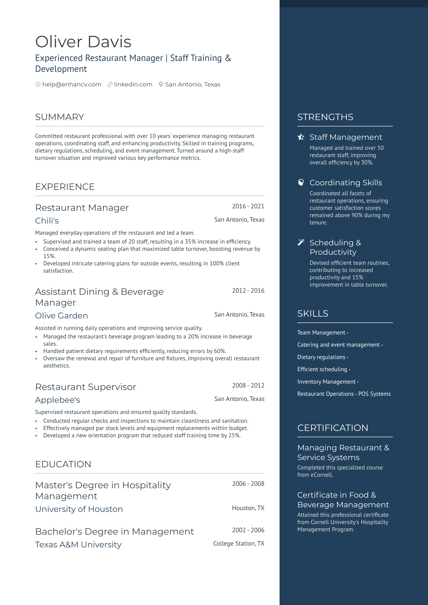 professional summary for resume waiter