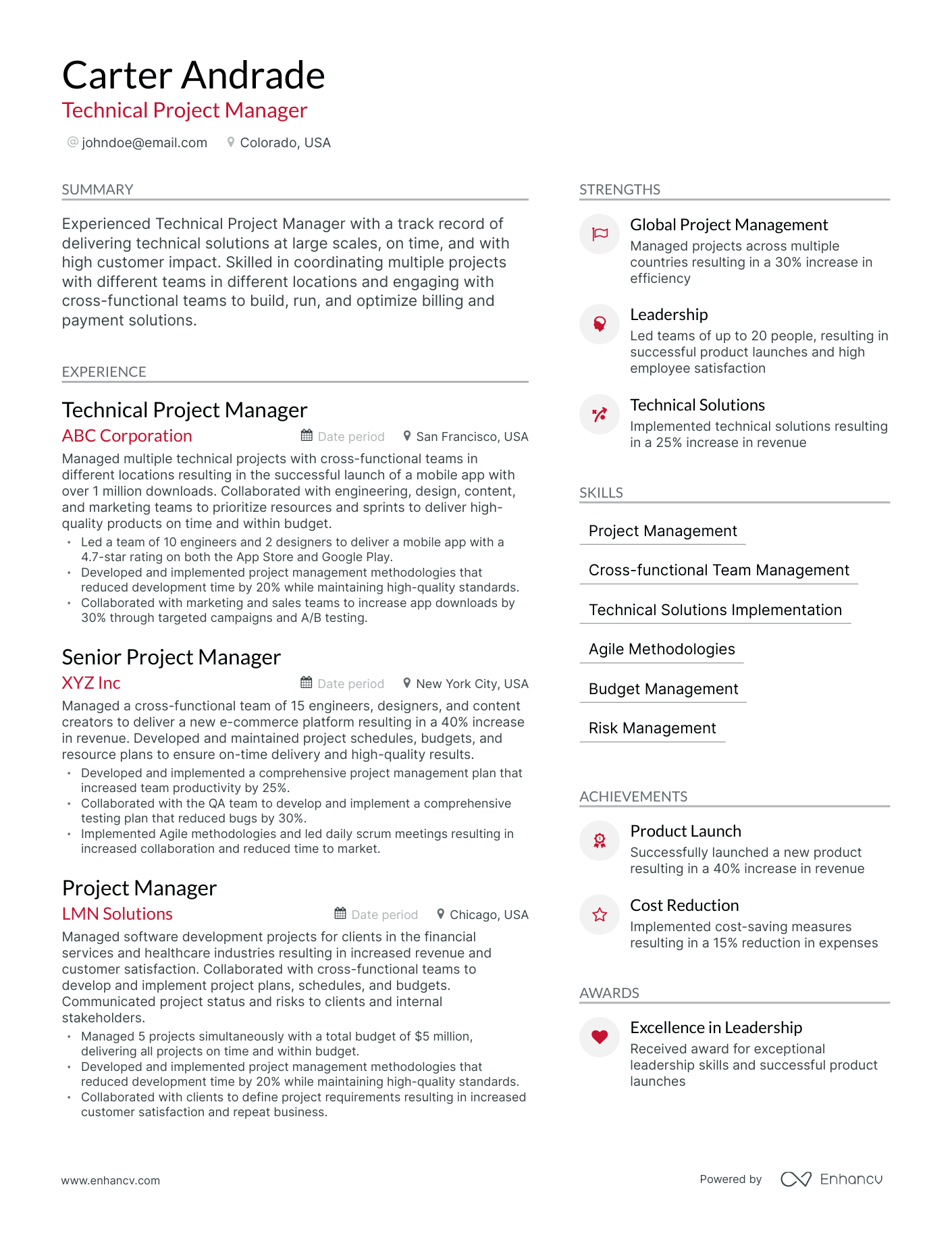 Modern Technical Project Manager Resume Template