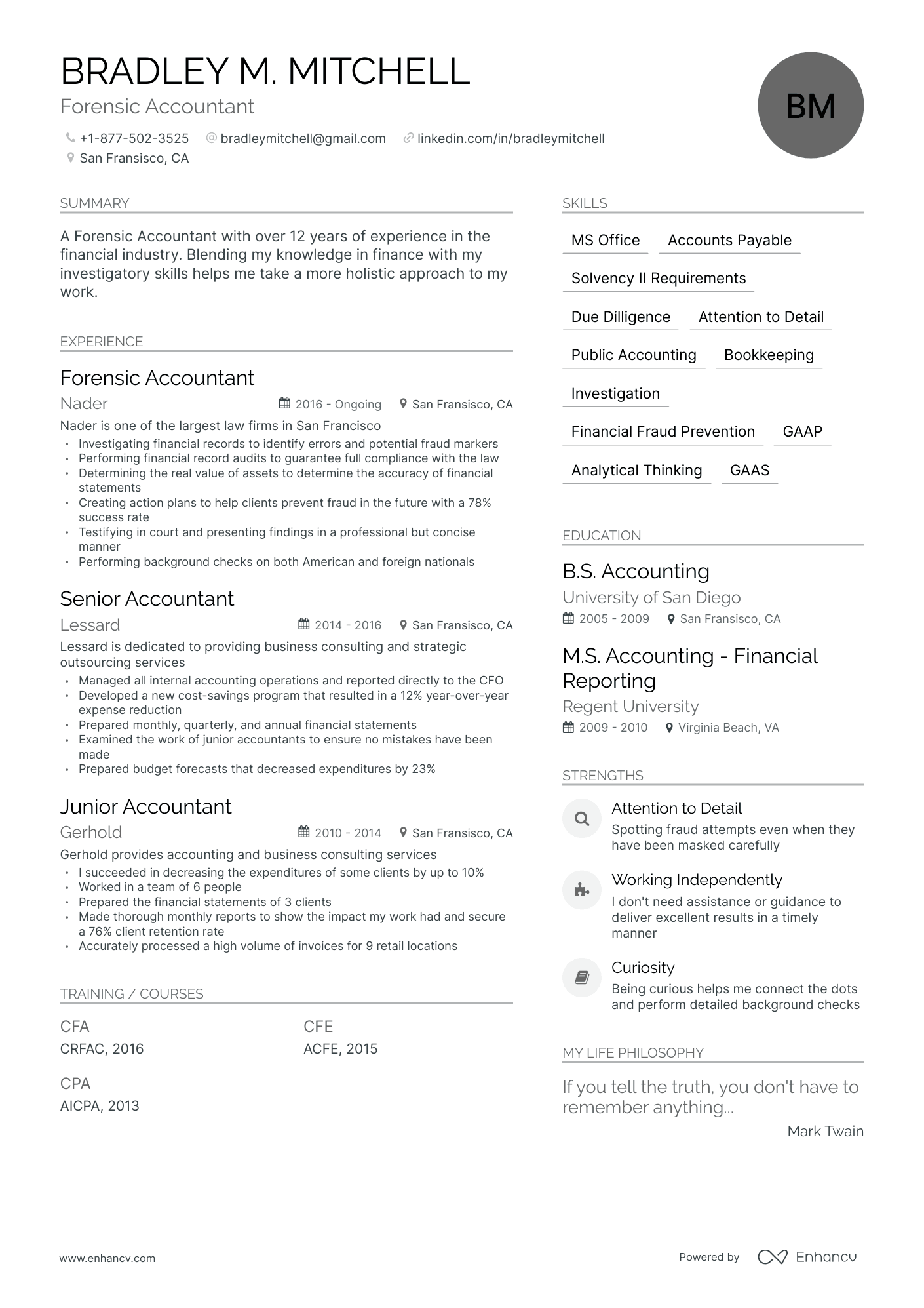 Modern Forensic Accounting Resume Template