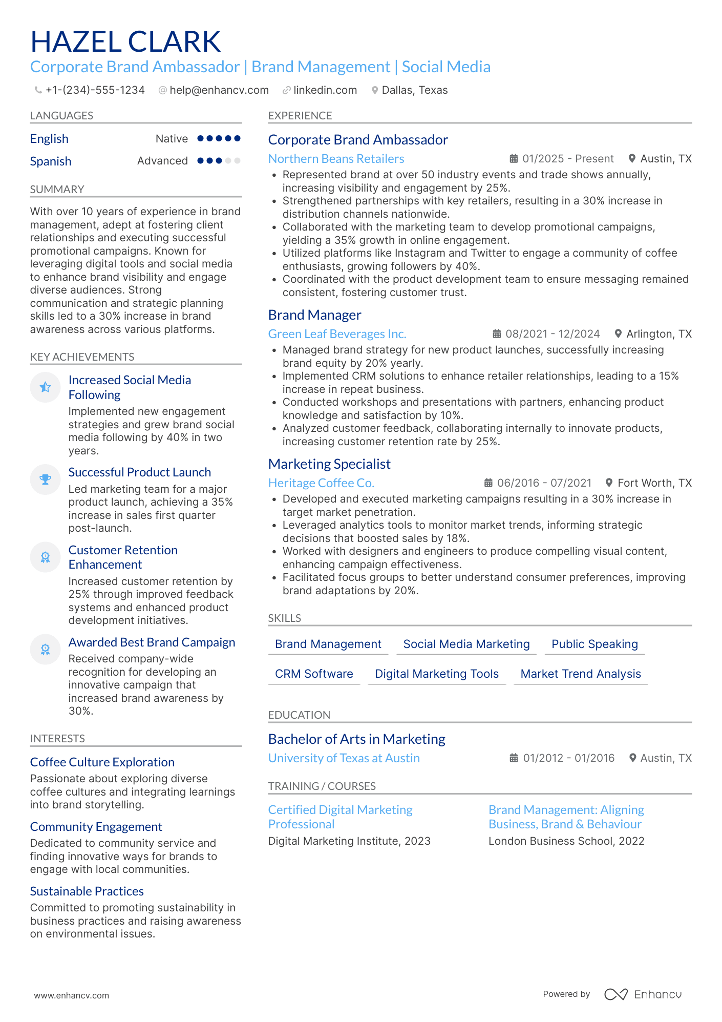 A resume example of a Corporate Brand Ambassador