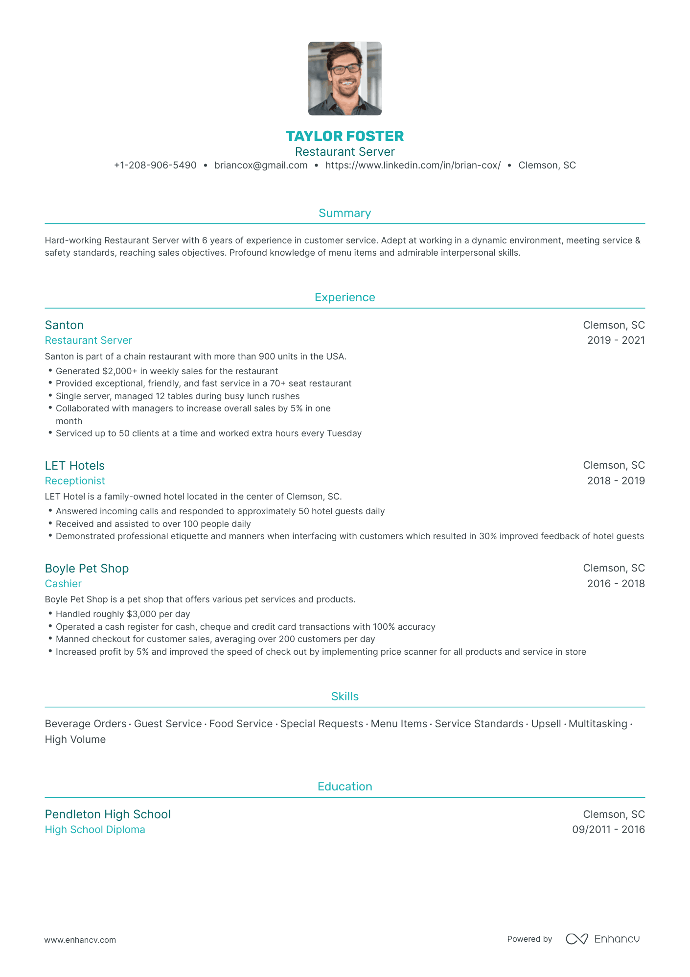Traditional Server Resume Template