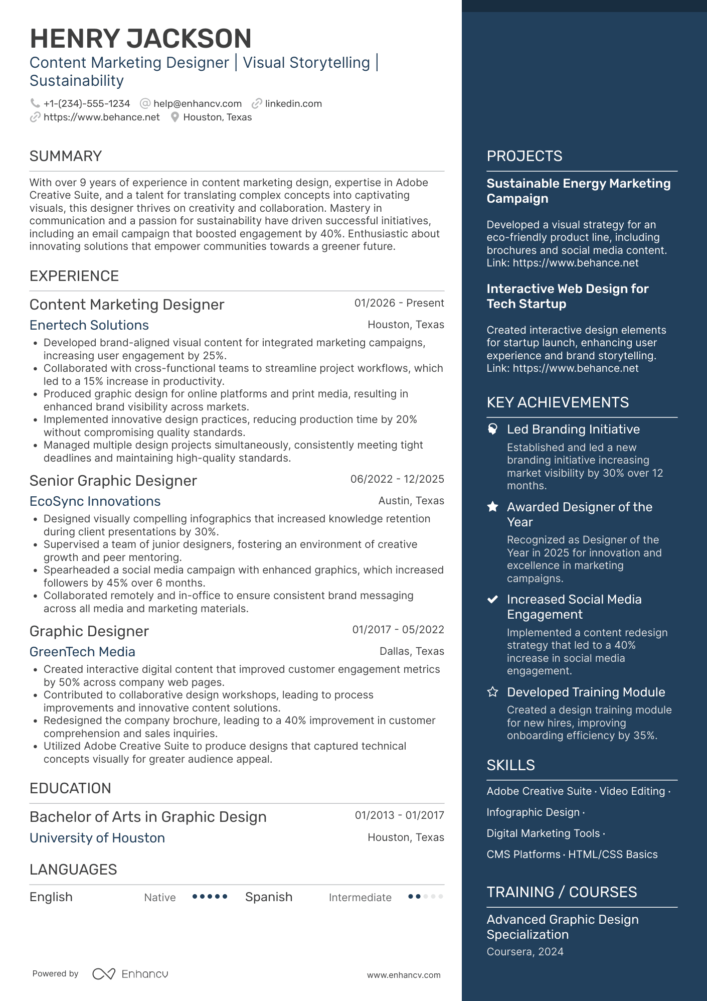 A resume example of a Content Marketing Designer