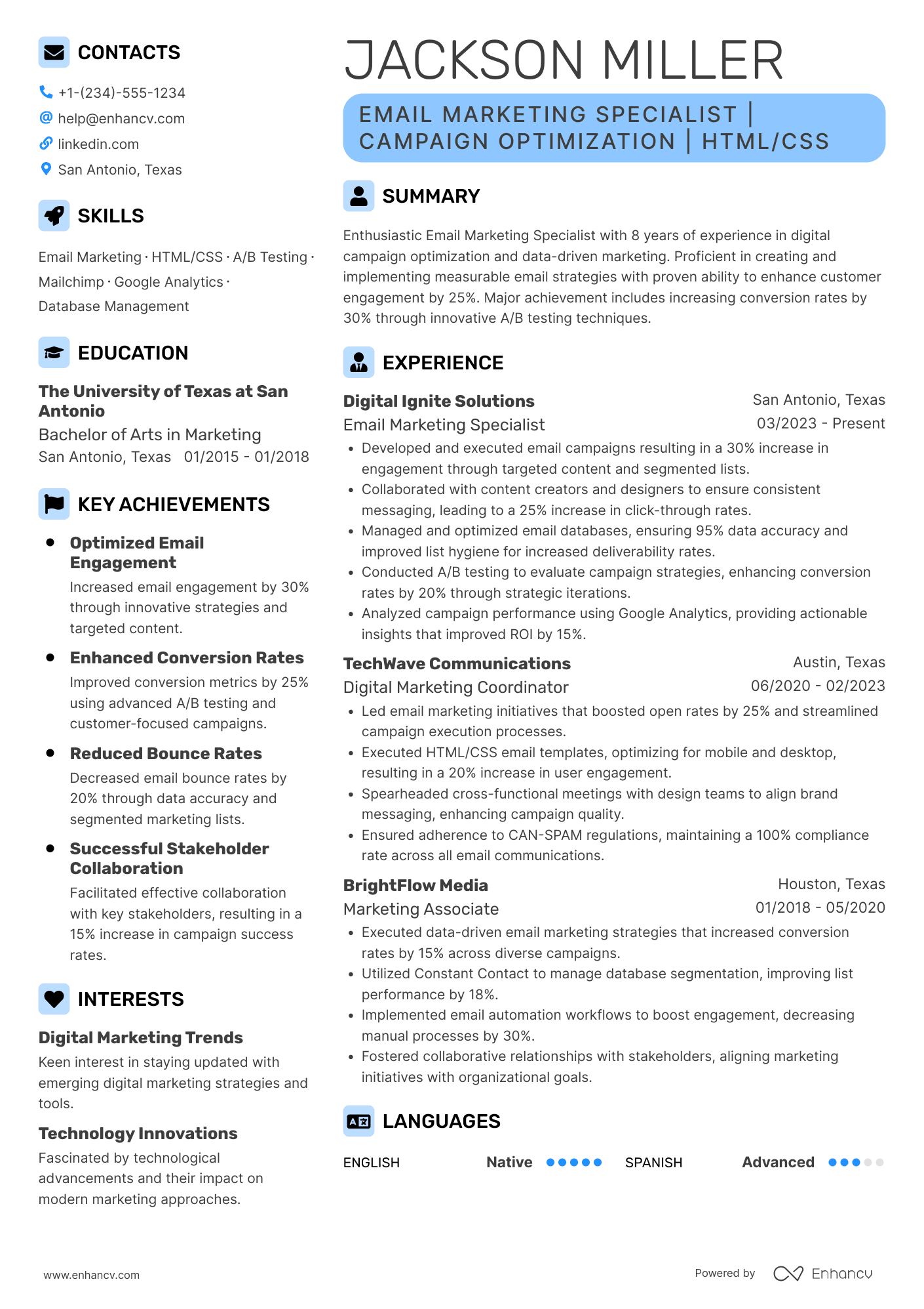 A resume example of a Email Marketing Coordinator