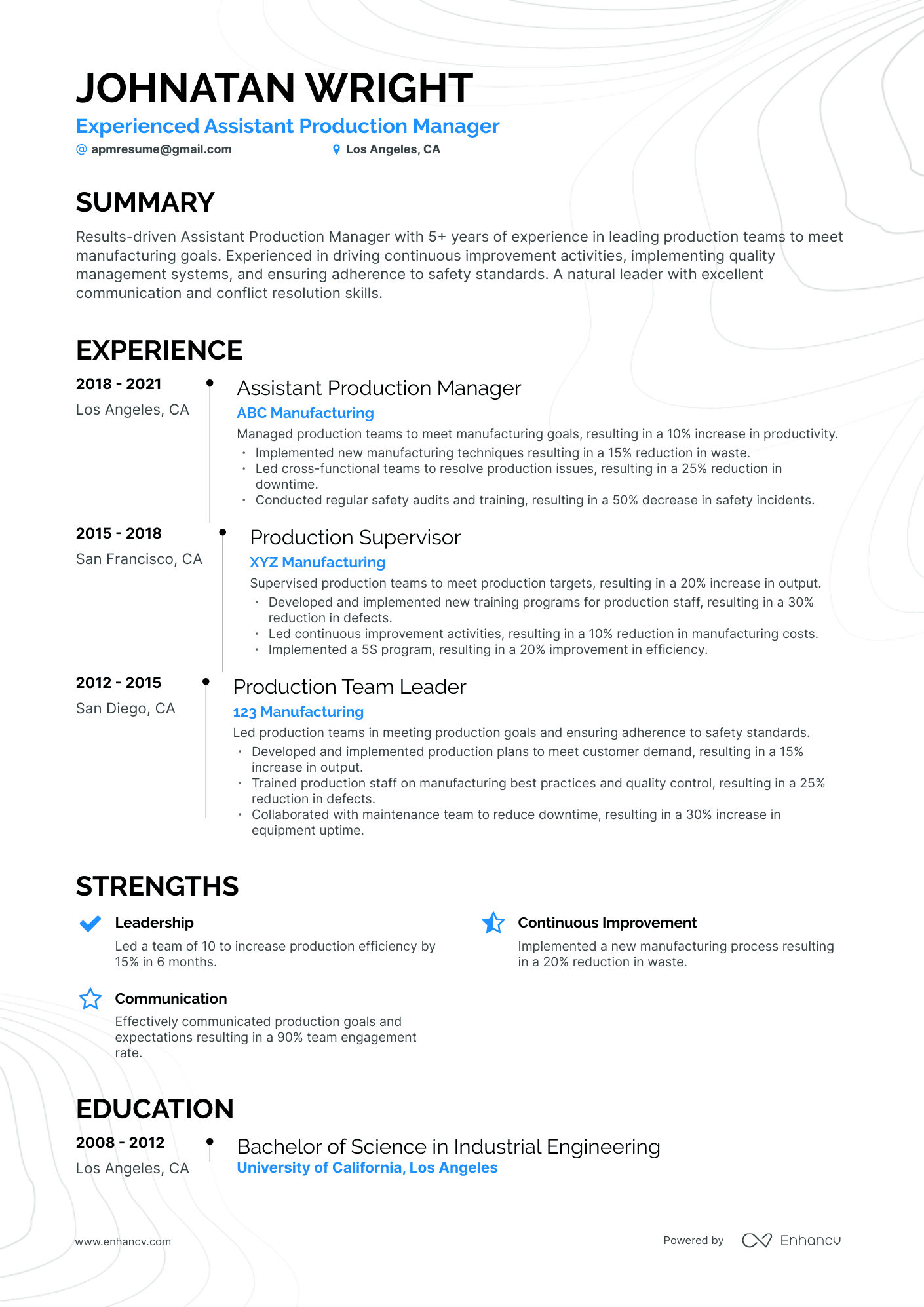 Timeline Assistant Production Manager Resume Template