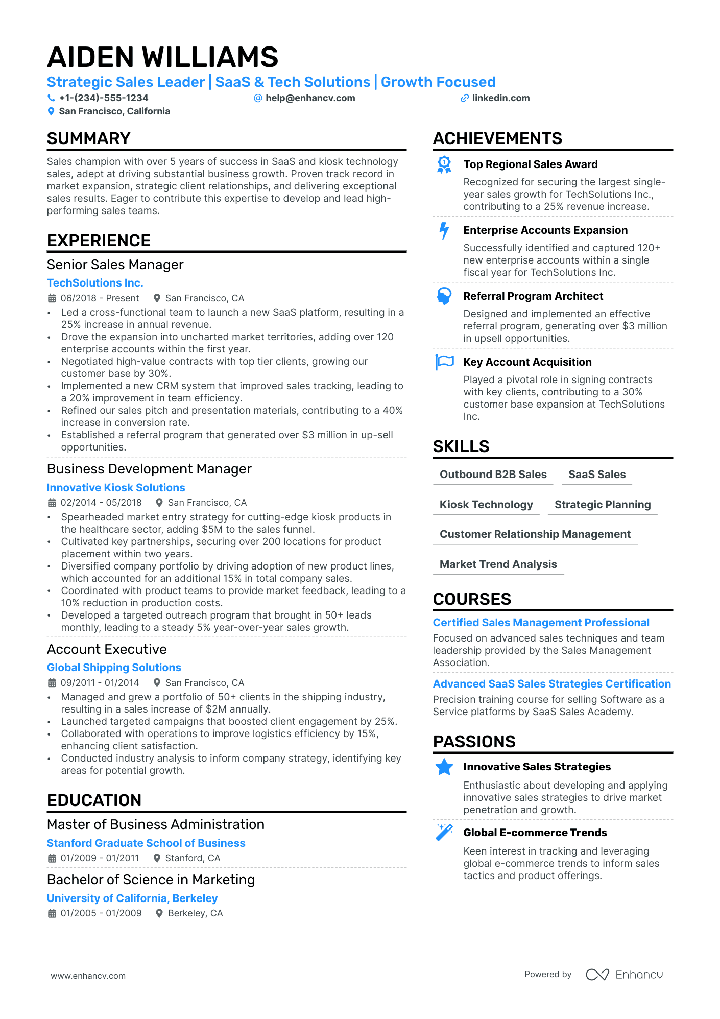 resume sample for sales manager