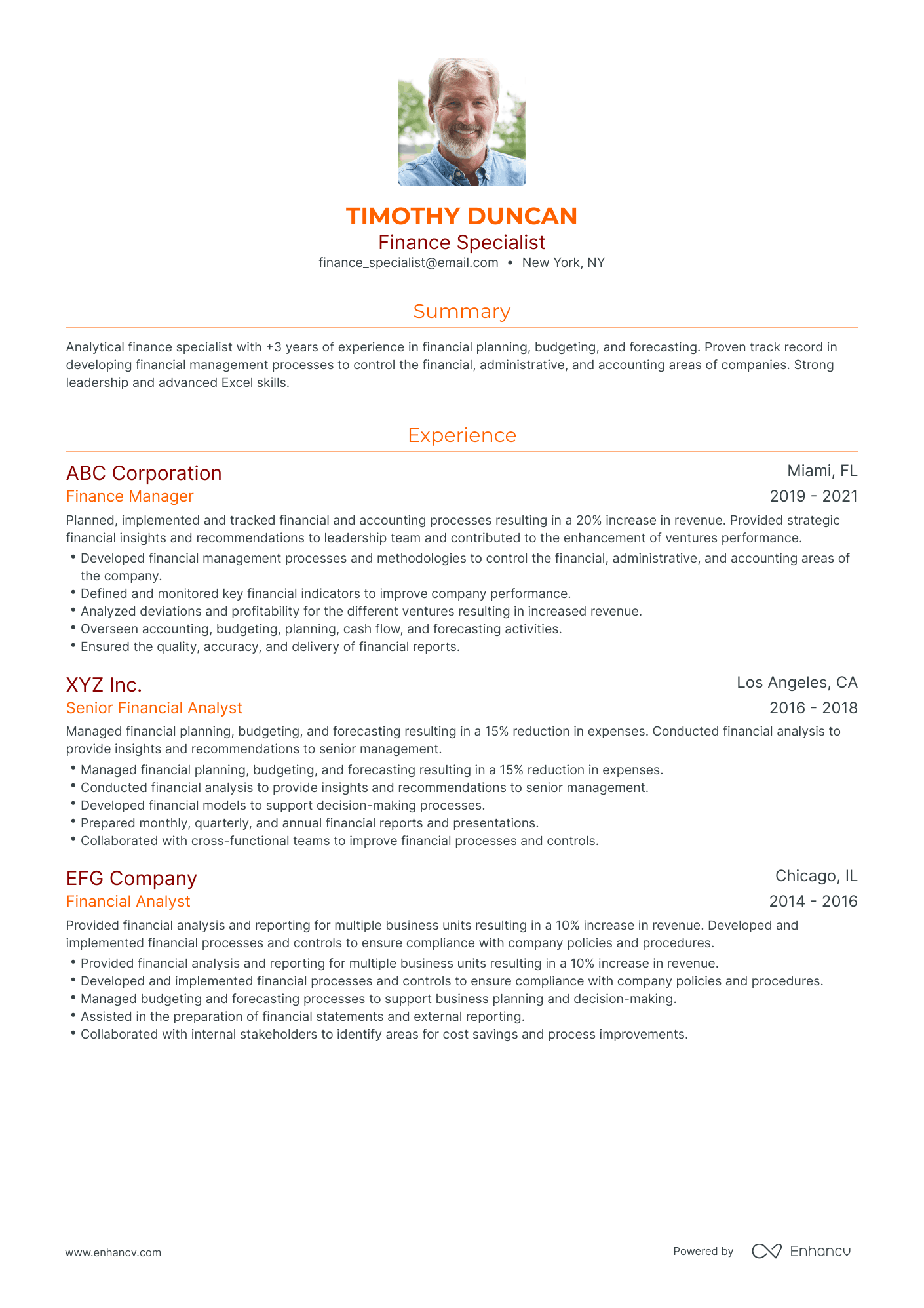 Traditional Finance Specialist Resume Template