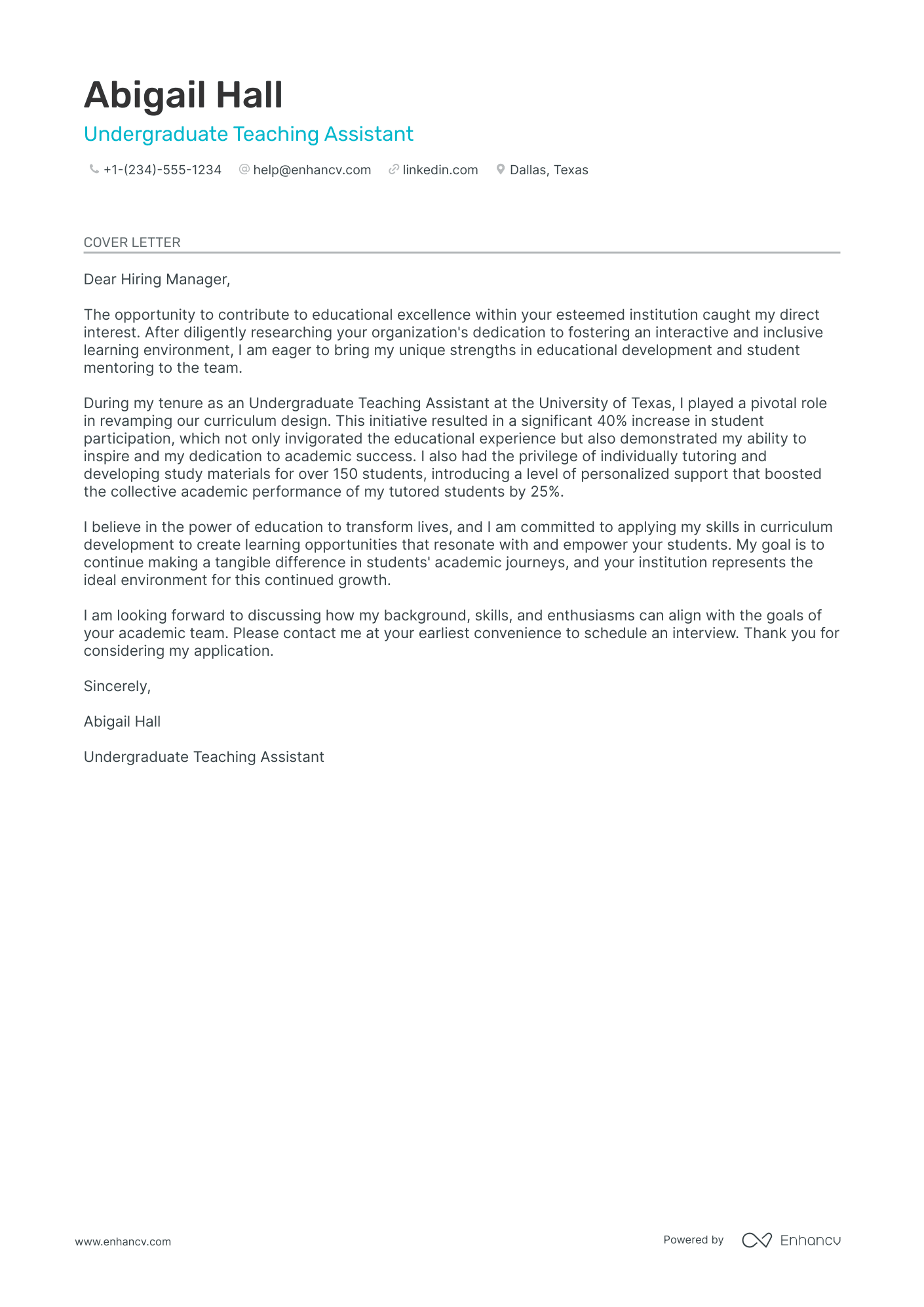 cover letter of assistant teacher