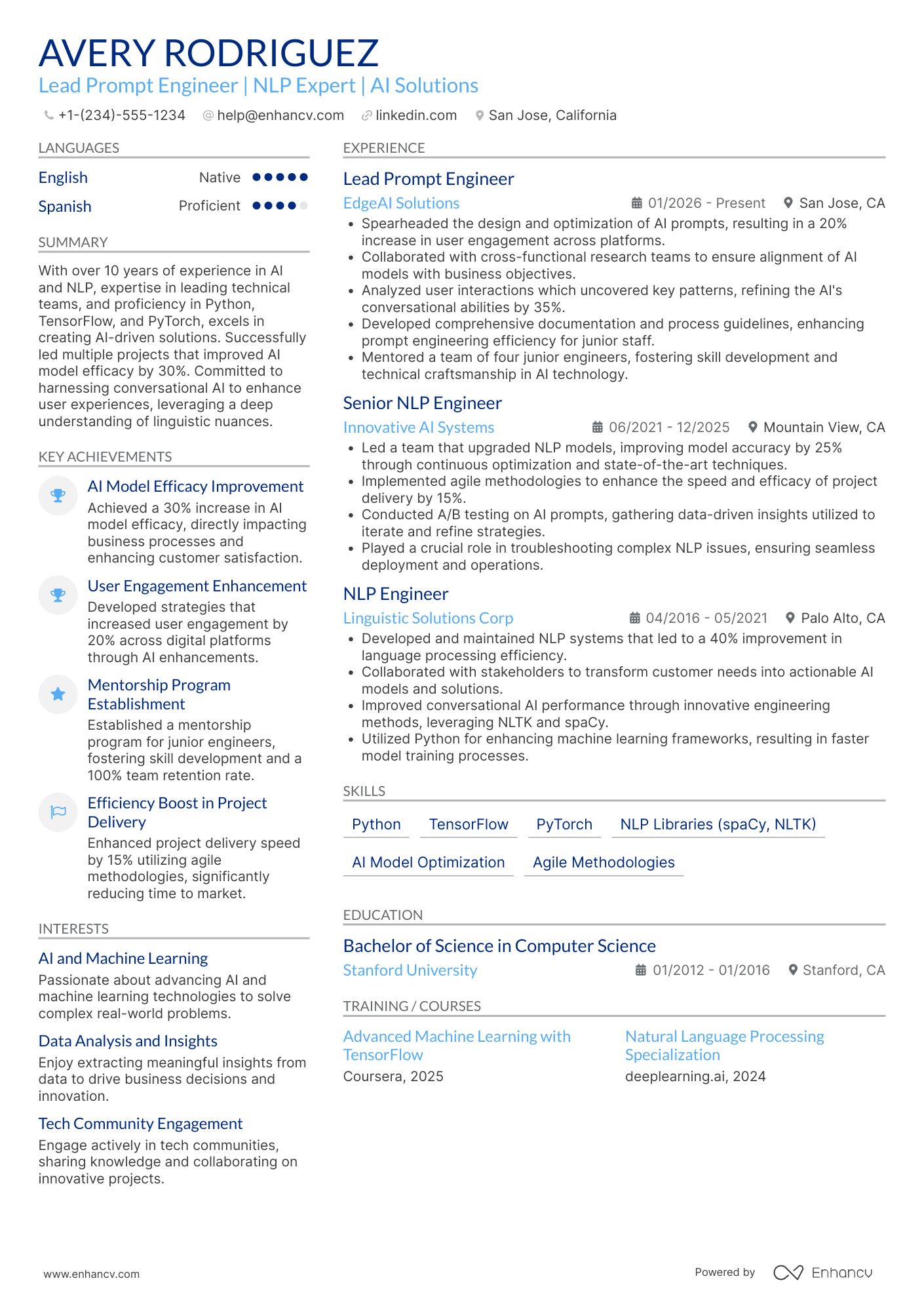 A resume example of a Lead Prompt Engineer