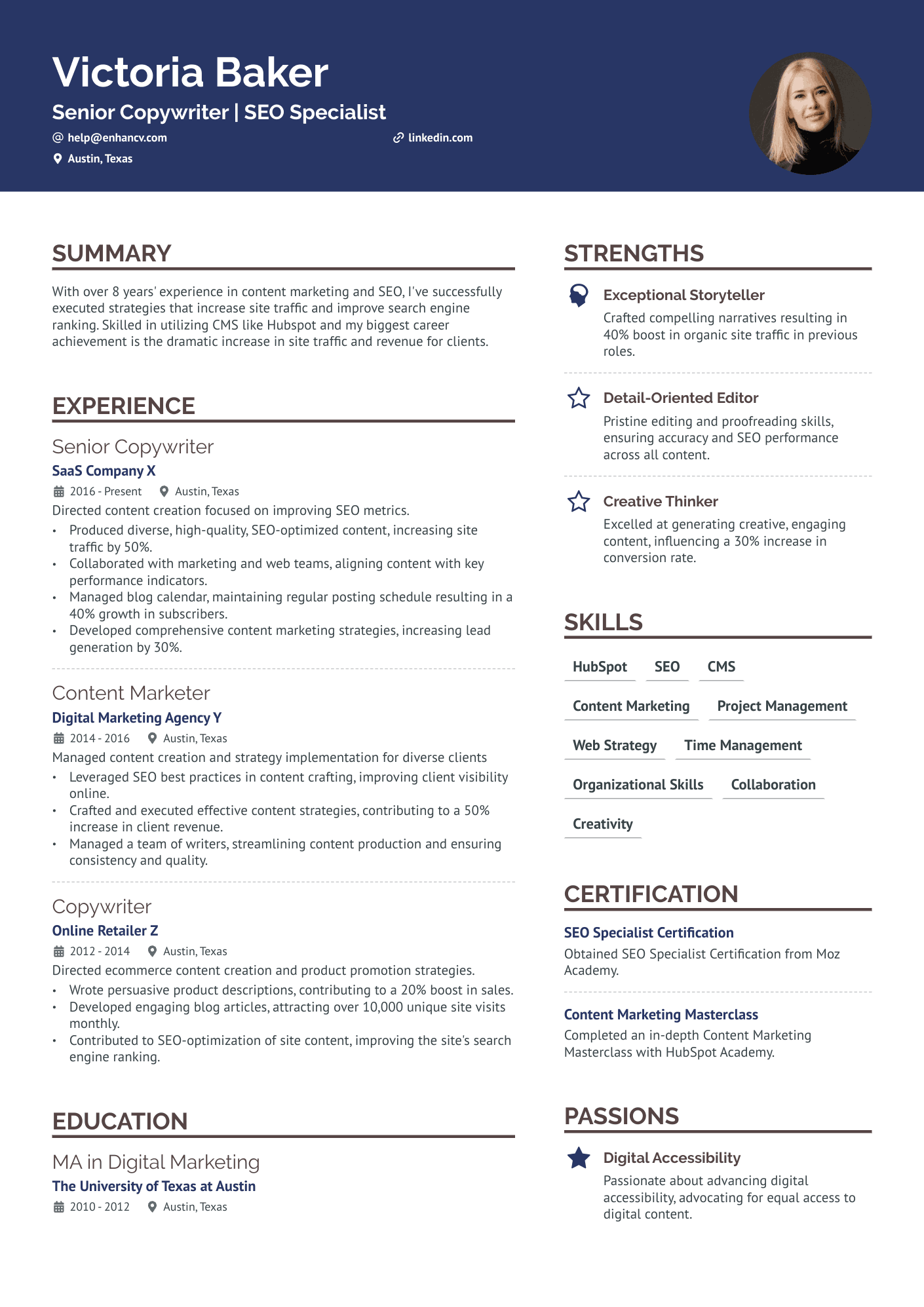resume sample for copywriter