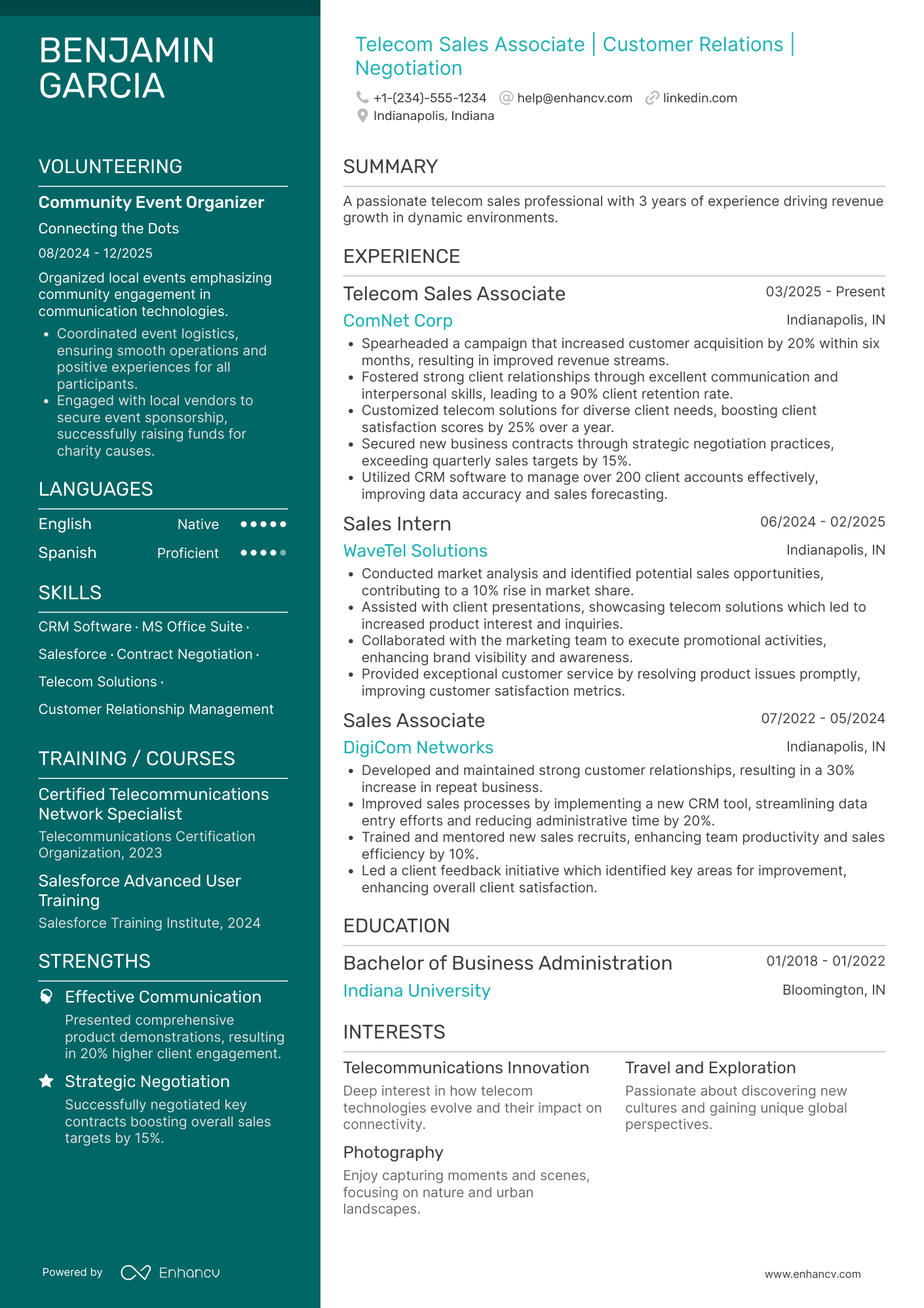 A resume example of a Telecom Sales Associate