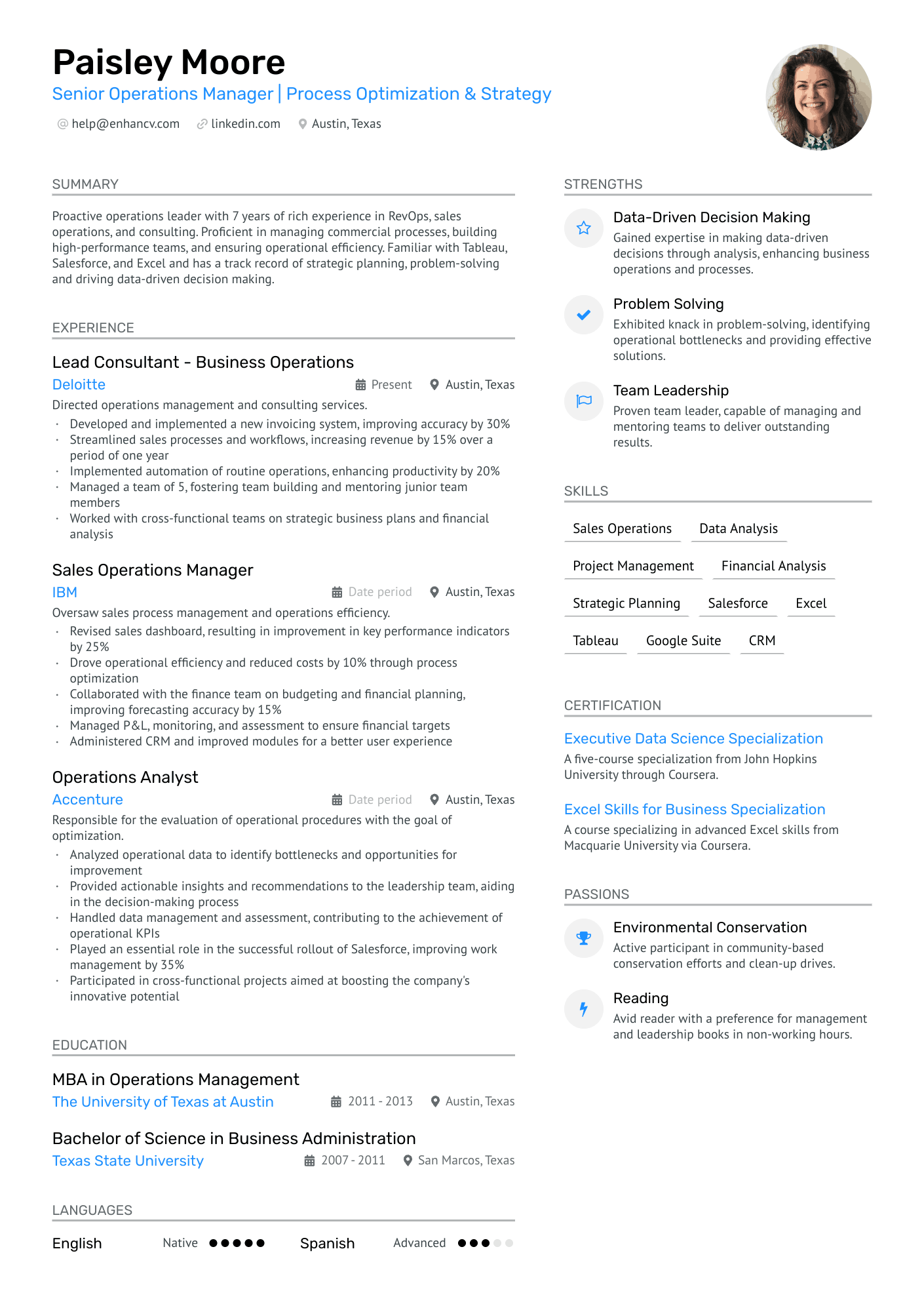 resume examples operations manager