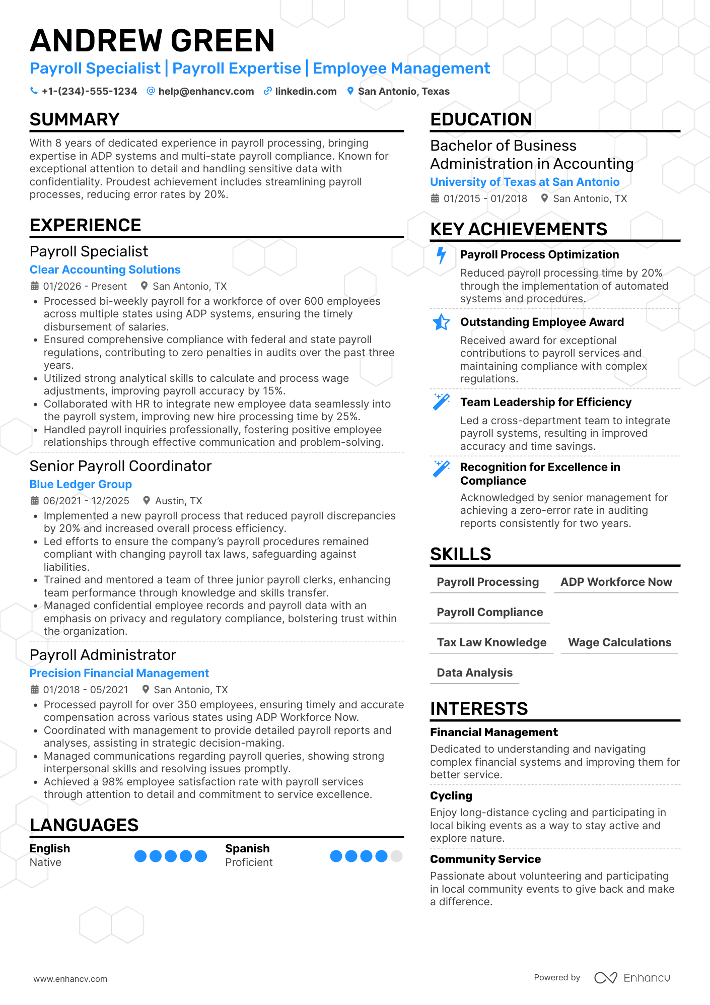 A resume example of a Payroll Specialist