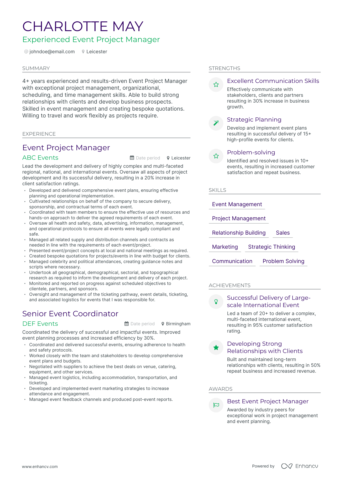 Modern Event Project Manager Resume Template