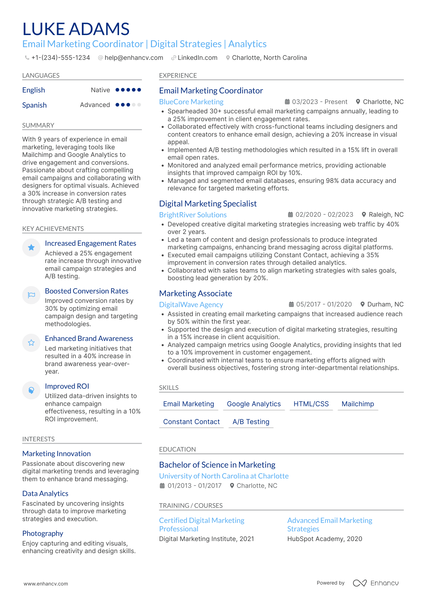 A resume example of a Email Marketing Coordinator