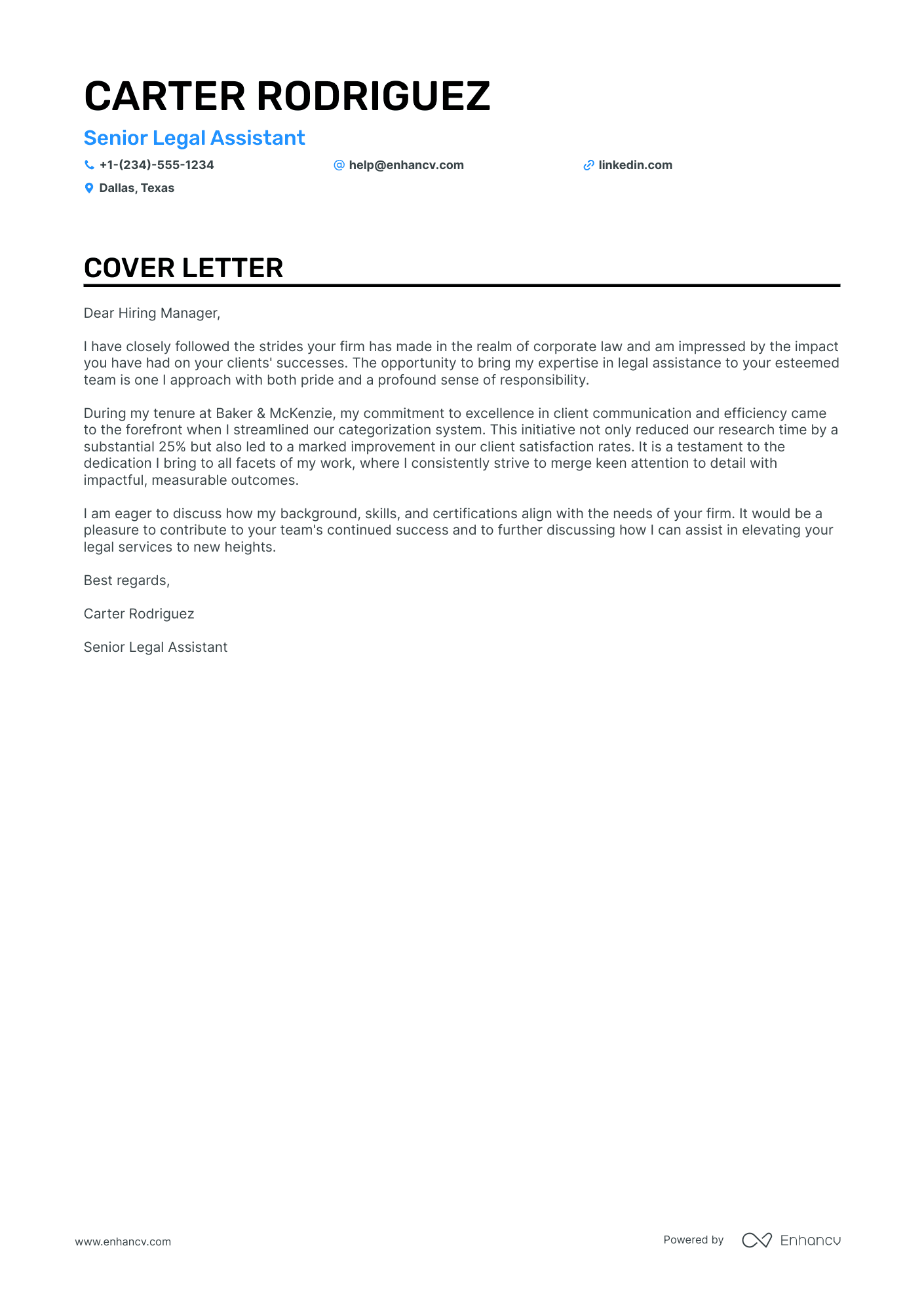 legal assistant cover letter example