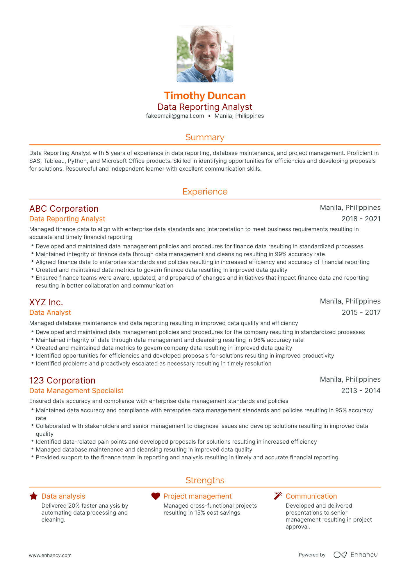 Traditional Data Reporting Analyst Resume Template