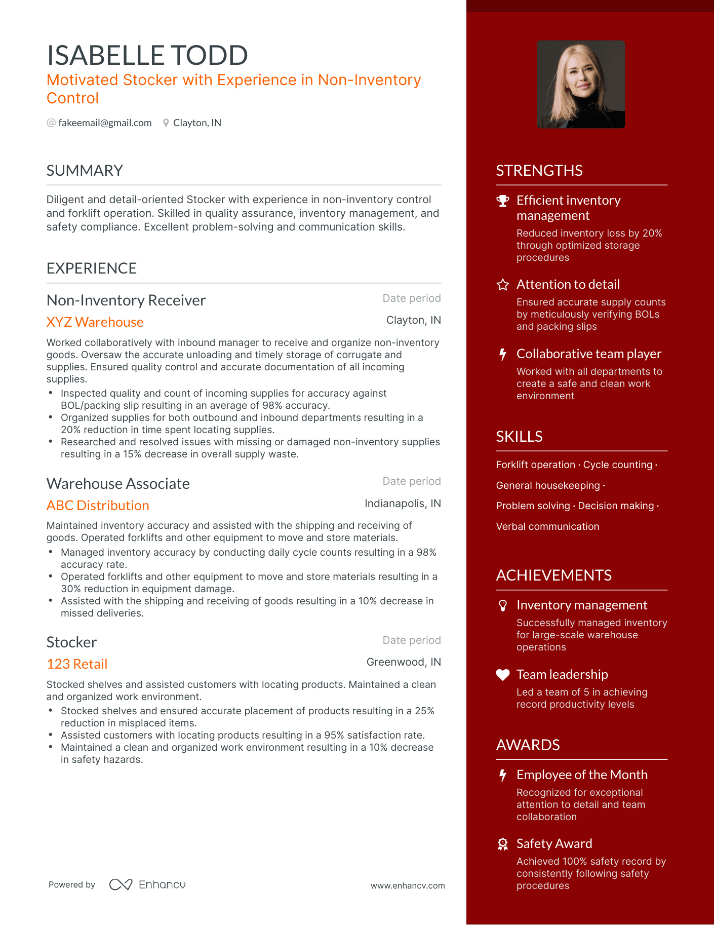 One Page Stocker Resume Template