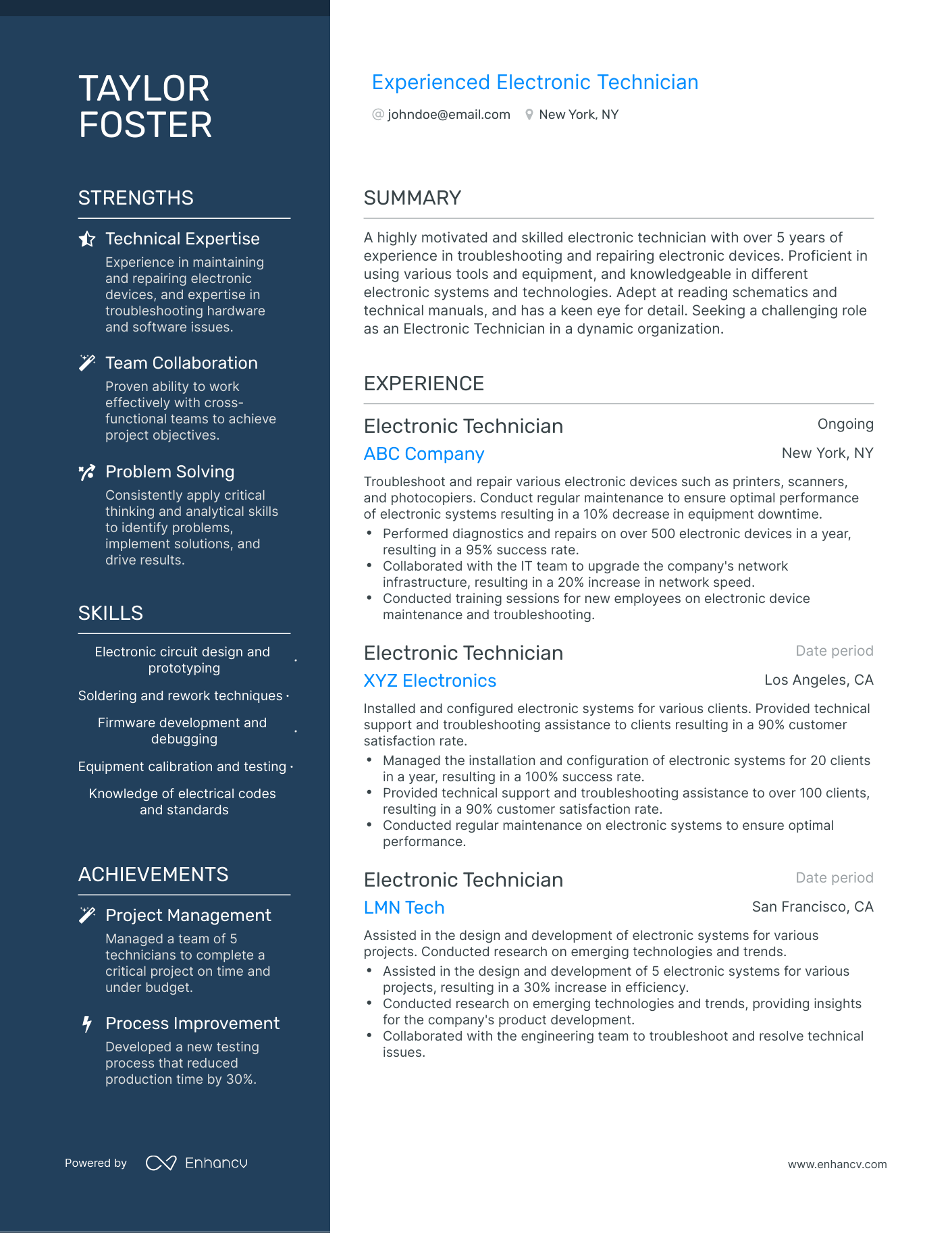 Polished Electronic Technician Resume Template