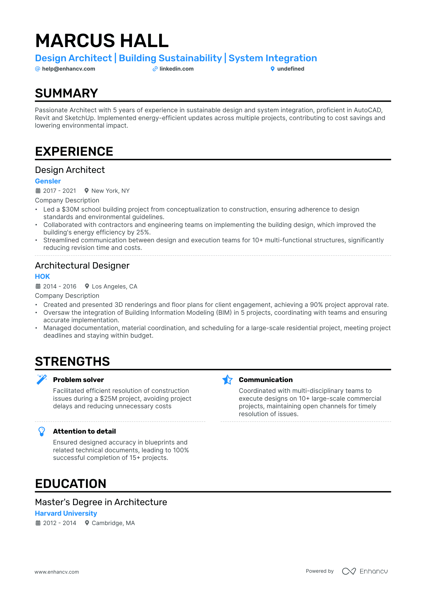 resume format for experience architect