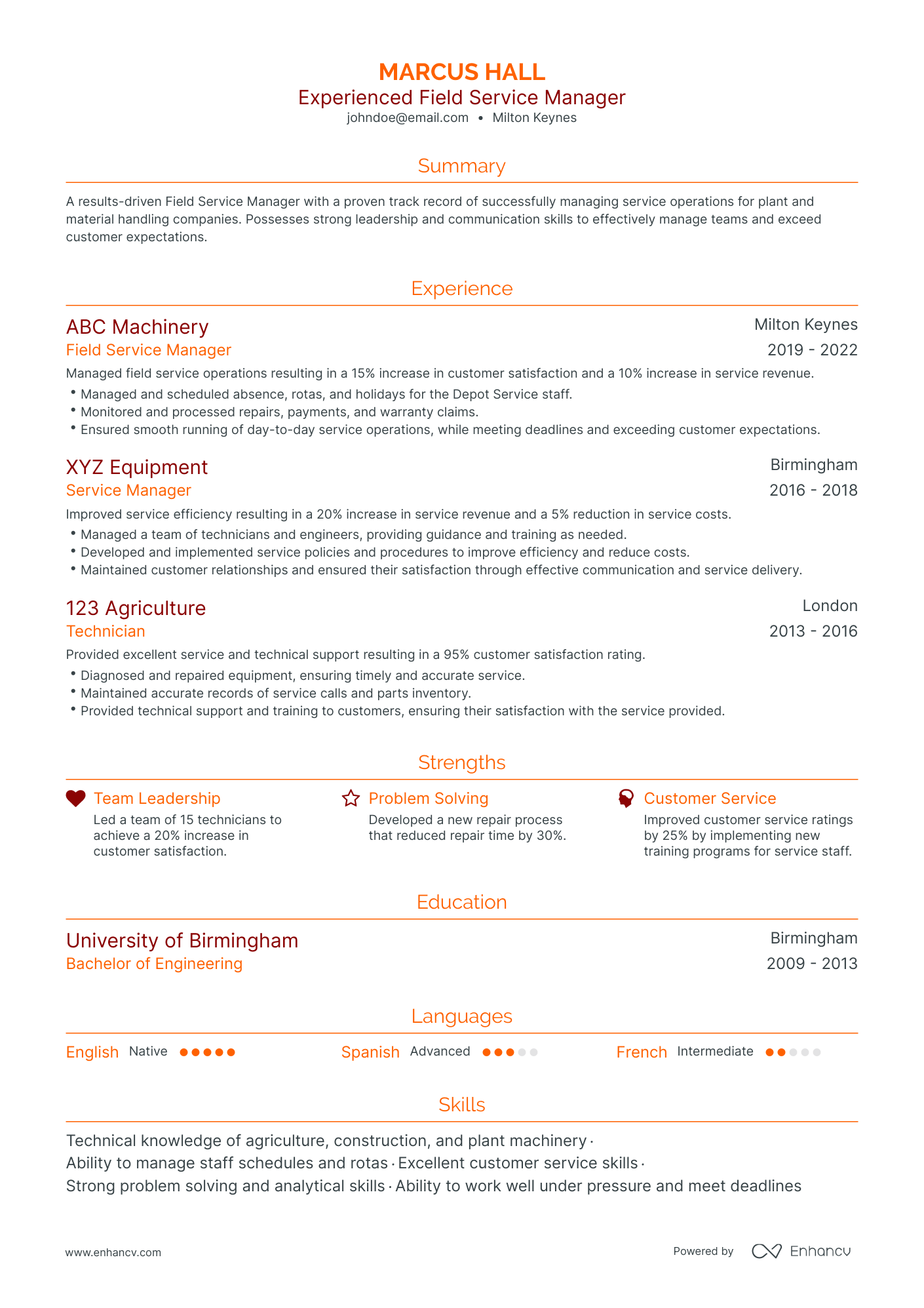 Traditional Field Service Manager Resume Template