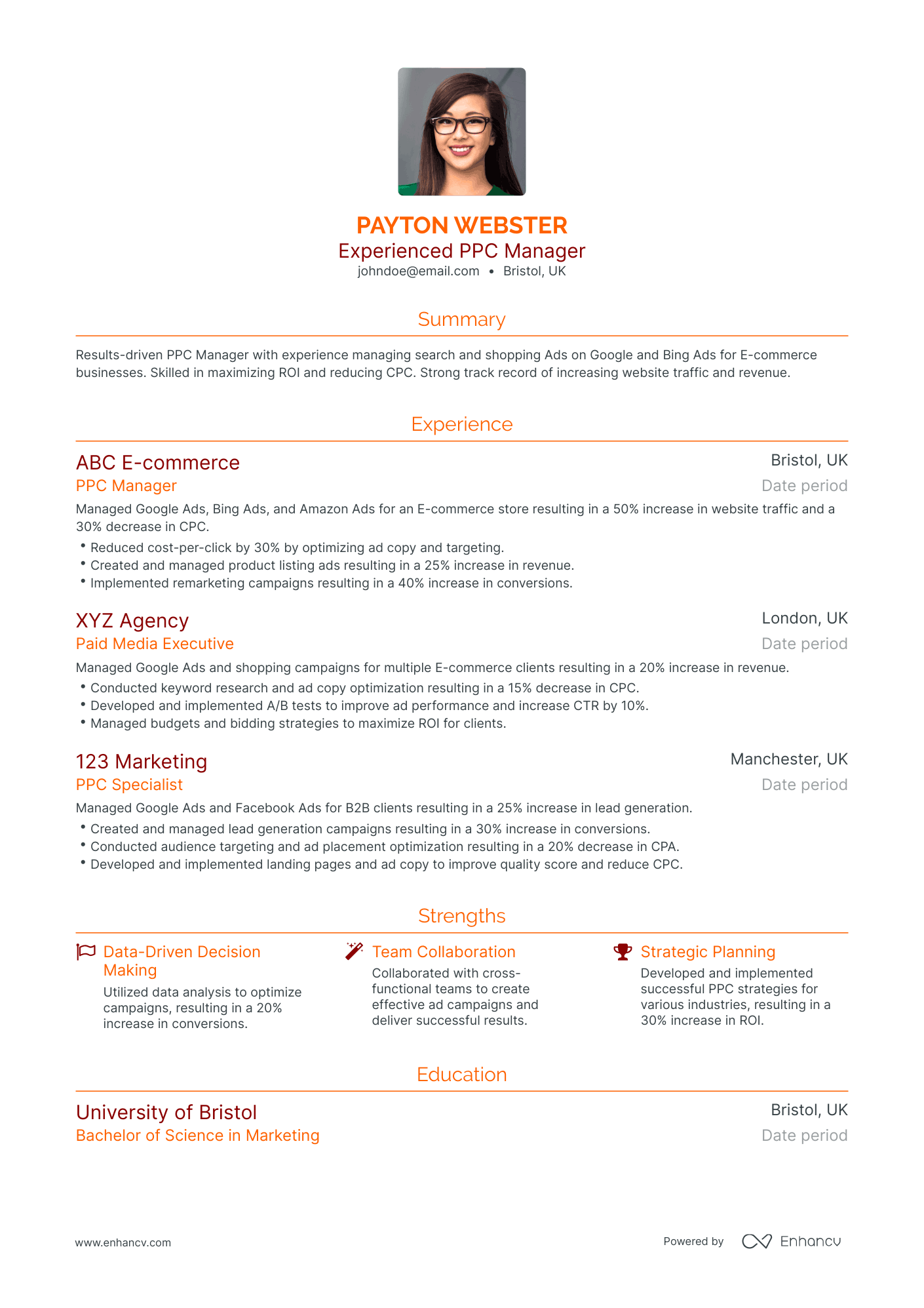 Traditional PPC Manager Resume Template