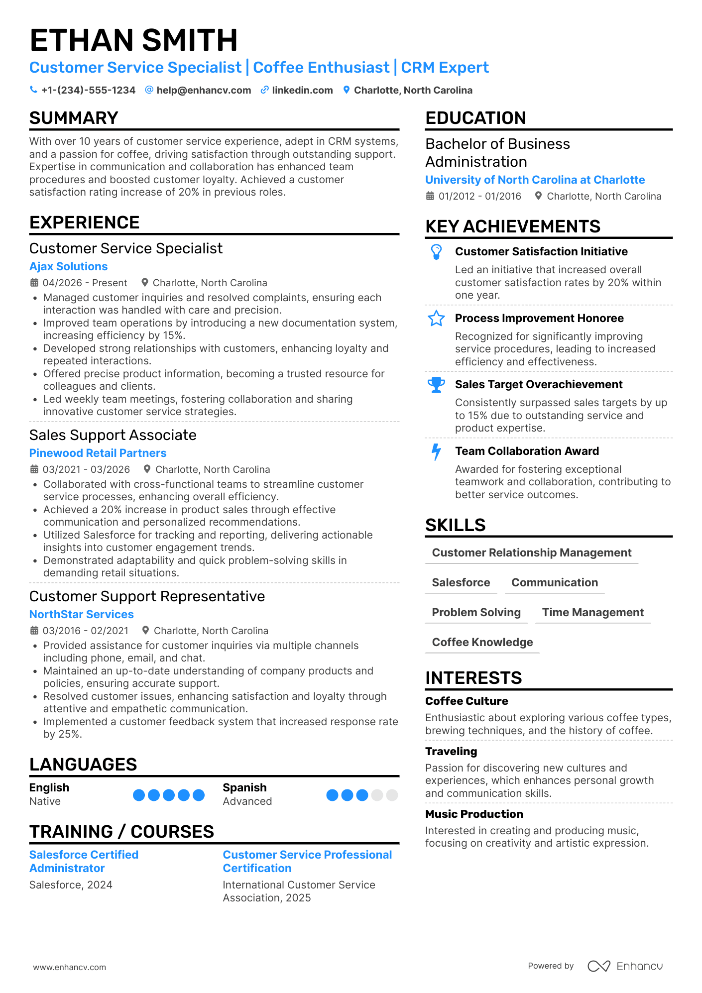 A resume example of a Starbucks Customer Service Representative