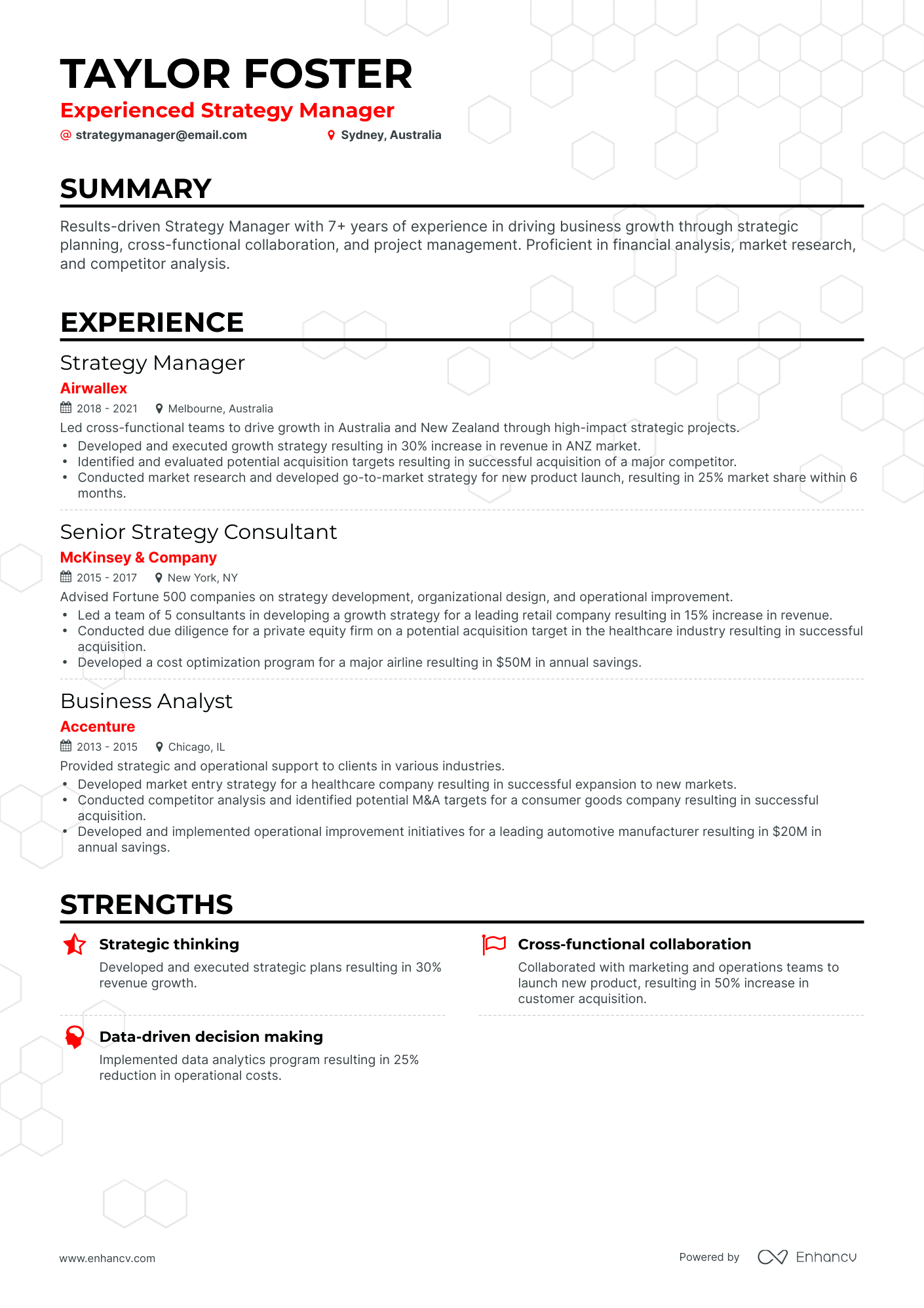 Classic Strategy Manager Resume Template