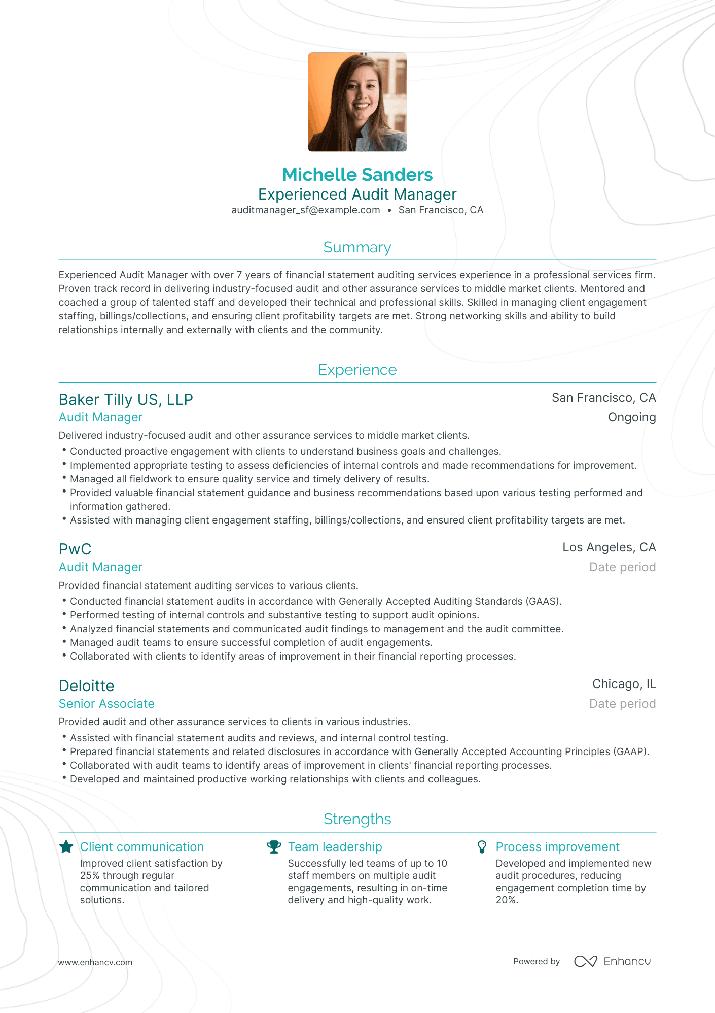 Traditional Audit Manager Resume Template