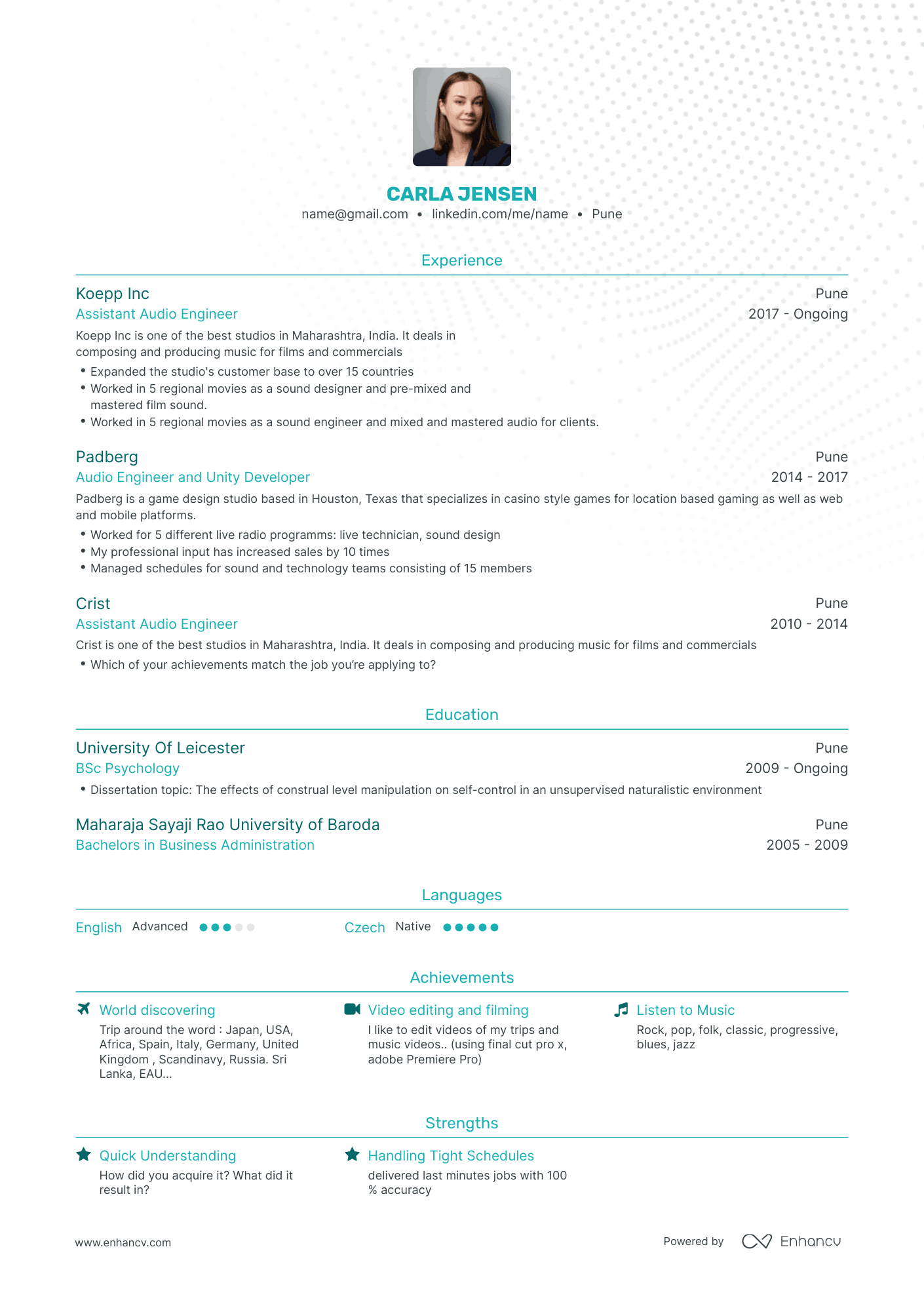 Traditional Audio Engineer Resume Template