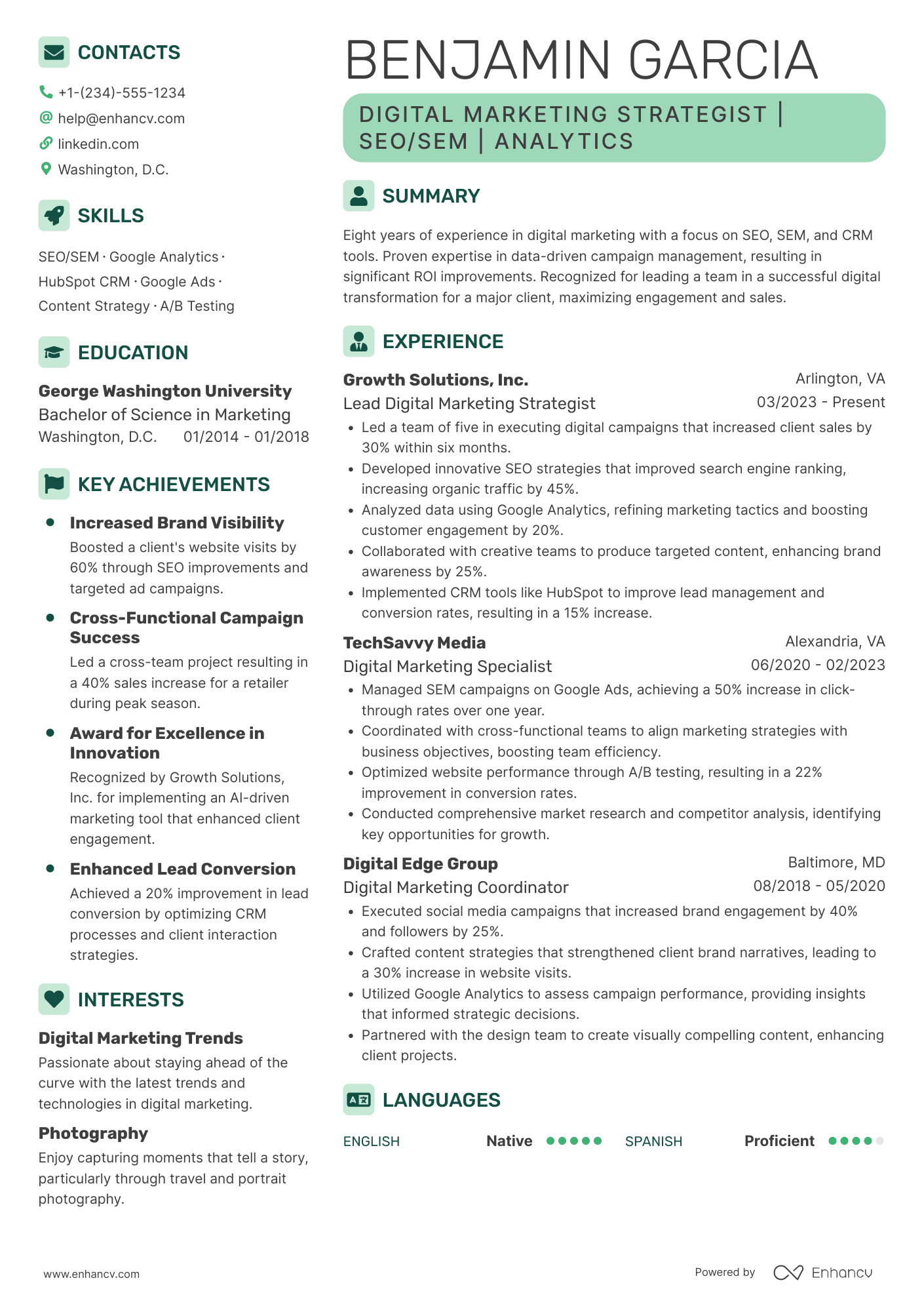 A resume example of a Digital Marketing Strategist
