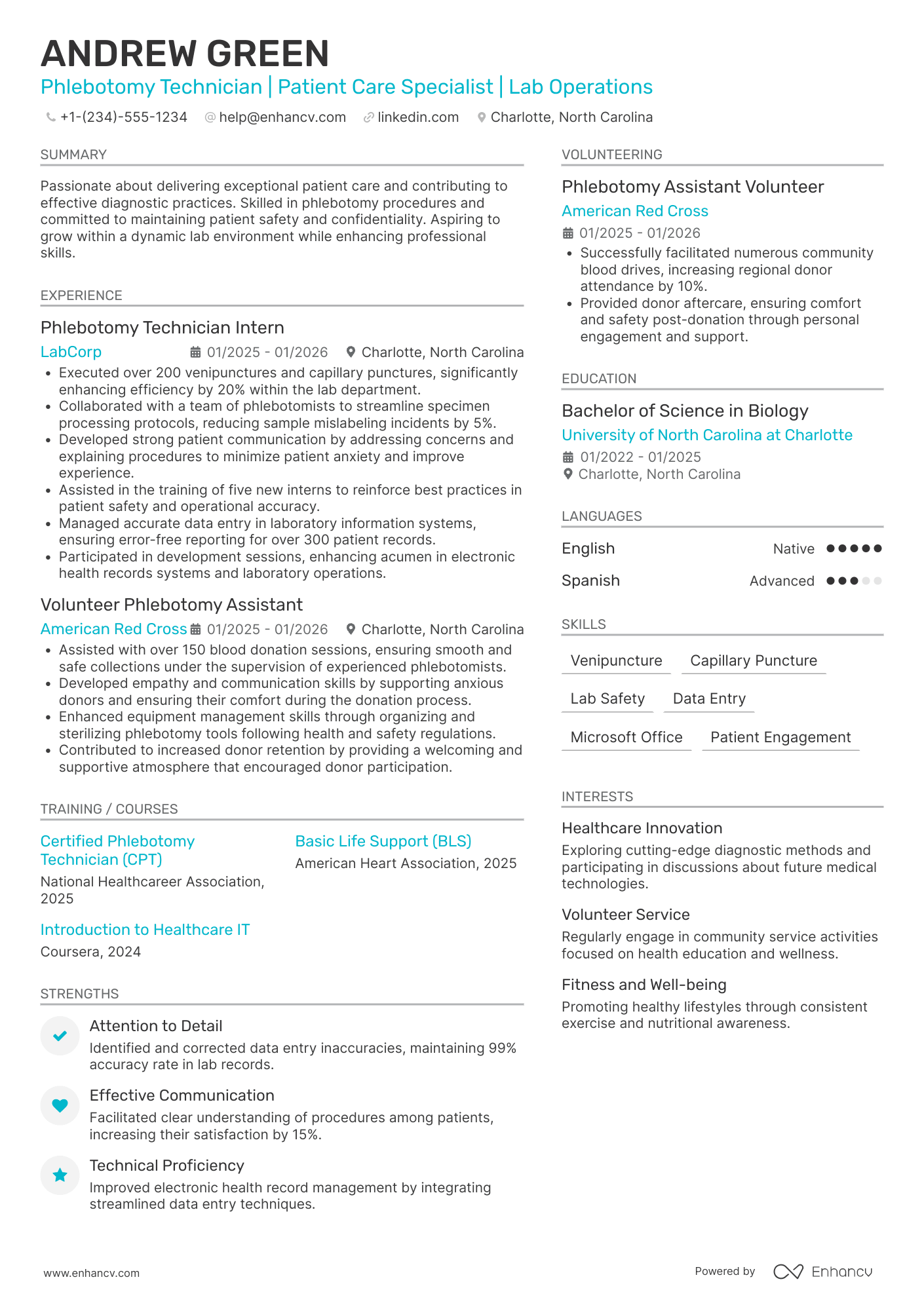 A resume example of a Entry Level Phlebotomist