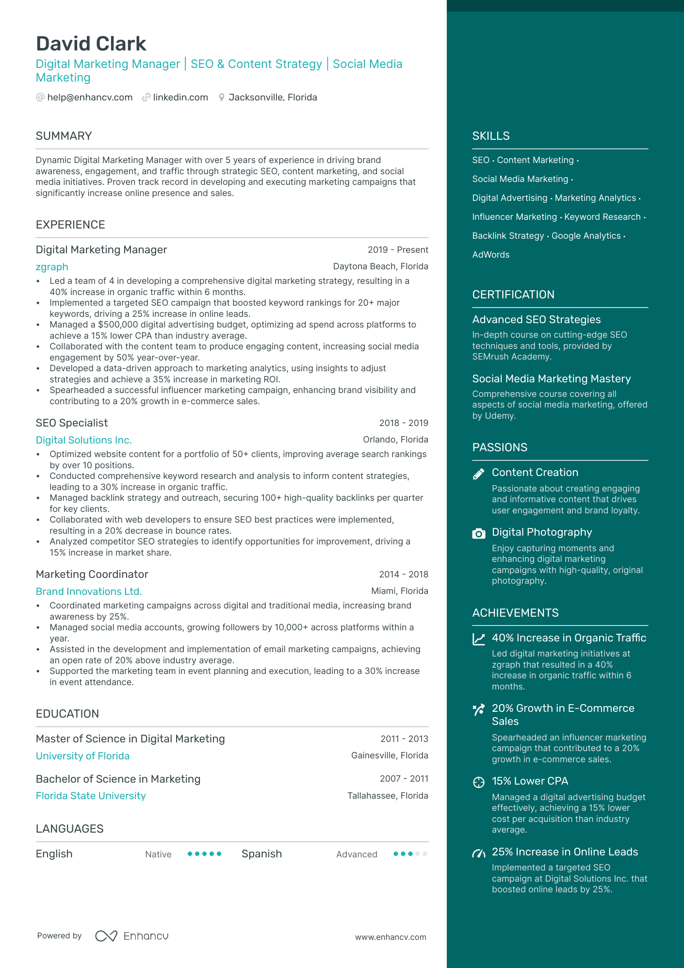 resume example for marketing executive