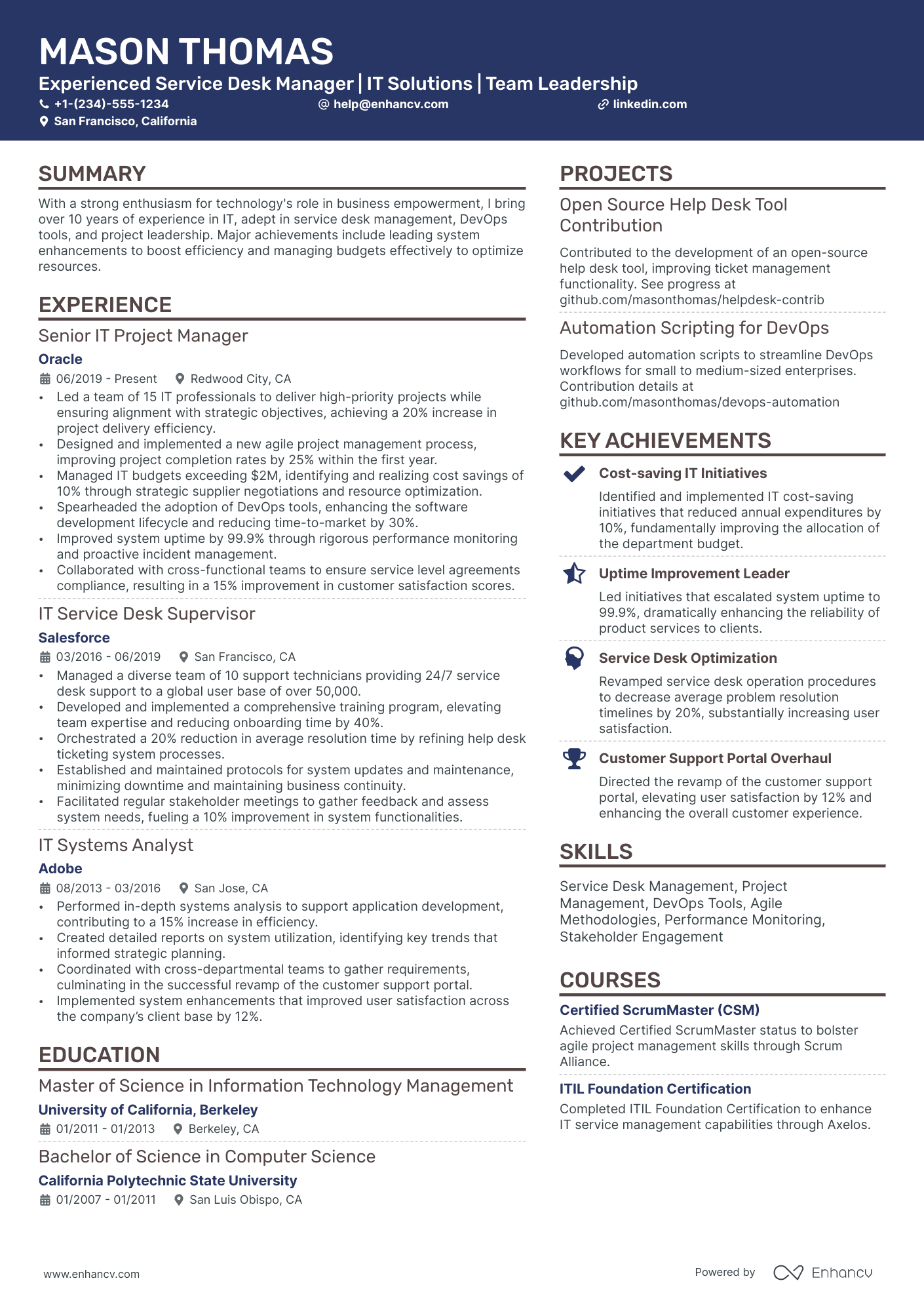 service desk job resume