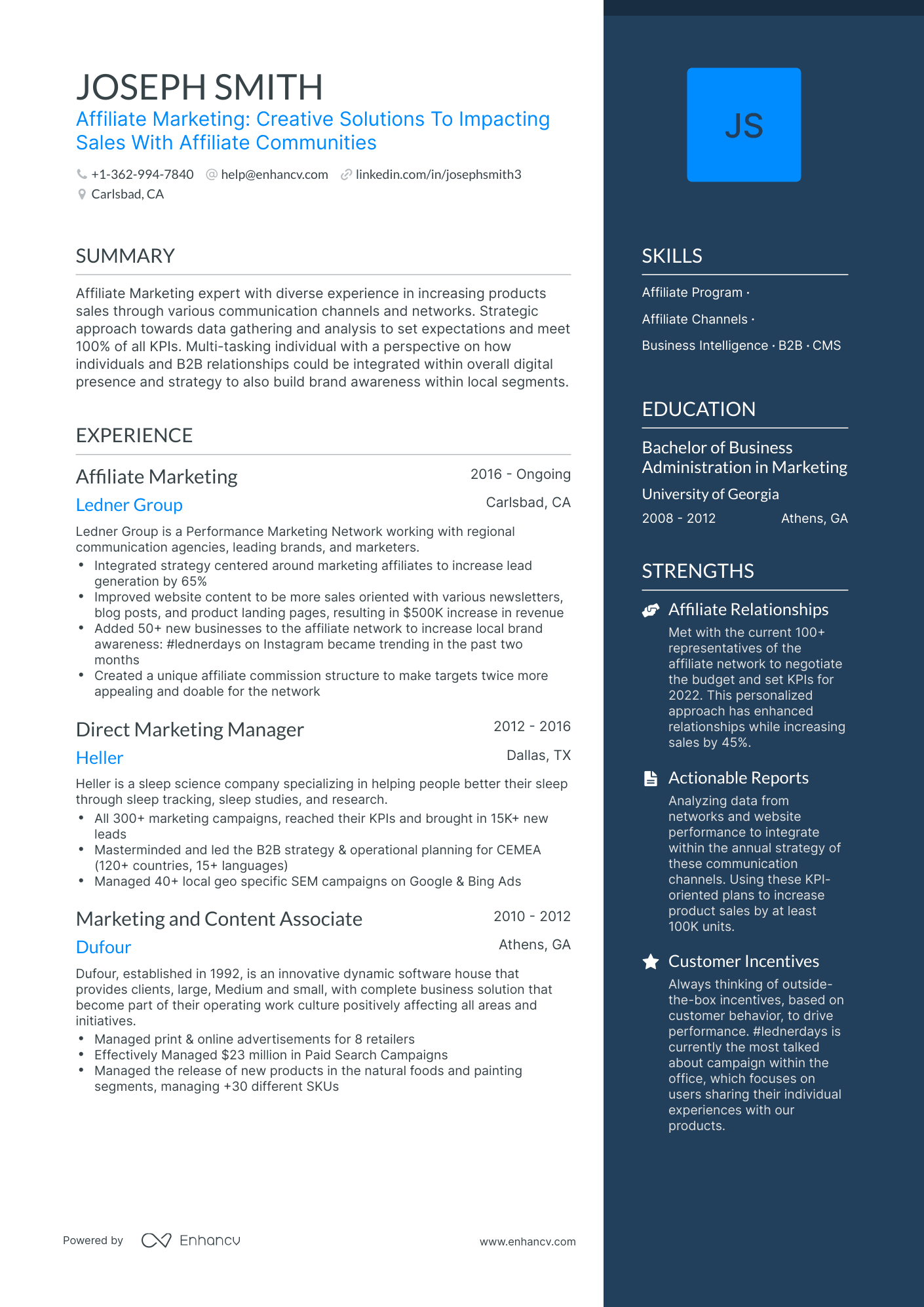 One Page Affiliate Marketing Resume Template