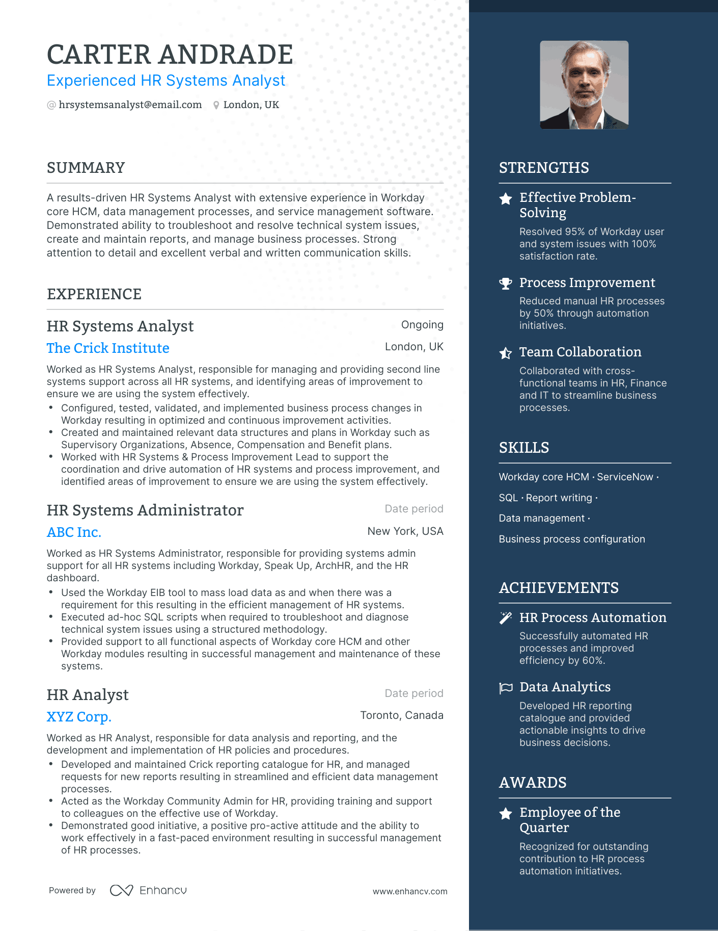 One Page HR Analyst Resume Template