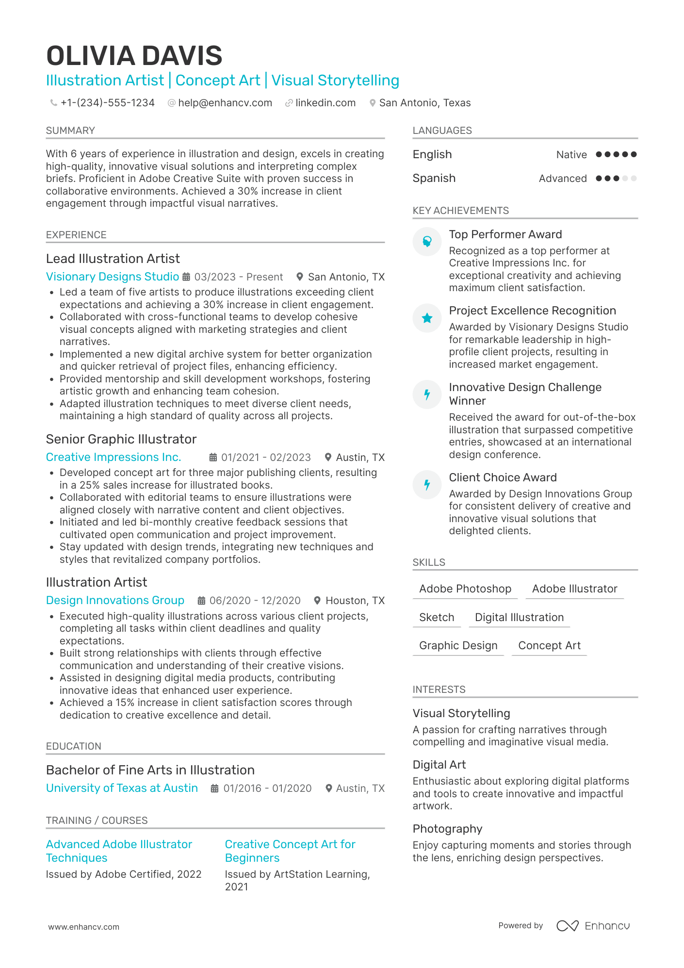 A resume example of a Illustration Artist